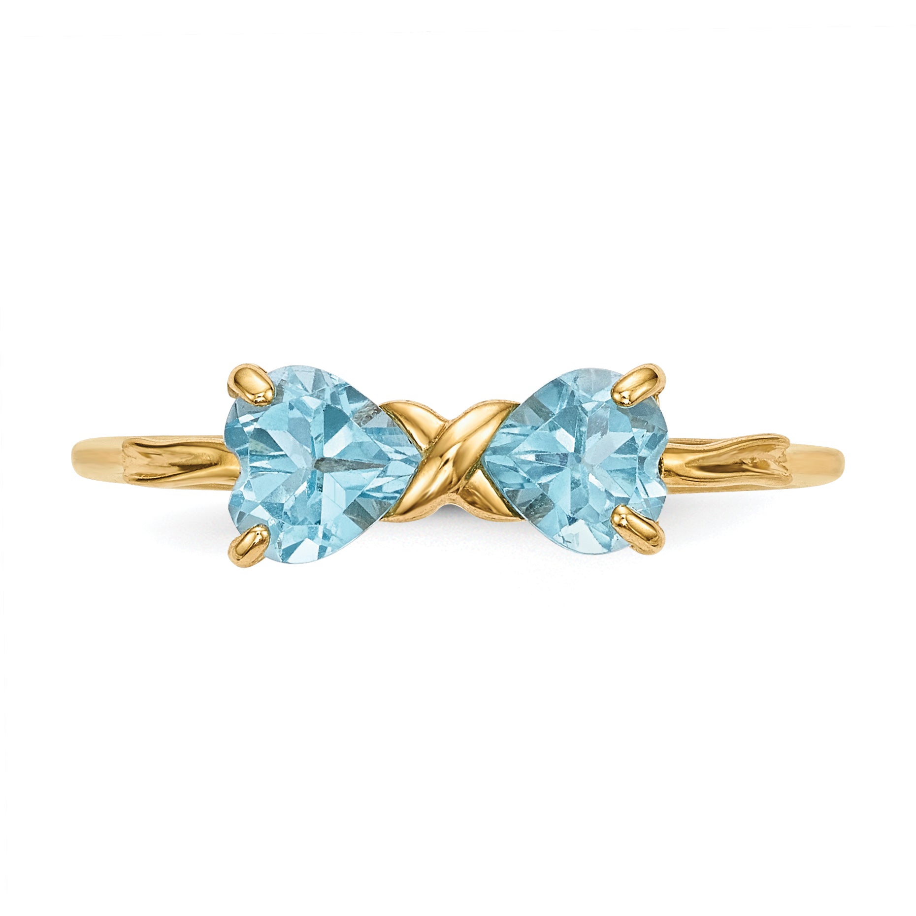 14k Yellow Gold Bow Dual Heart Birthstone Ring