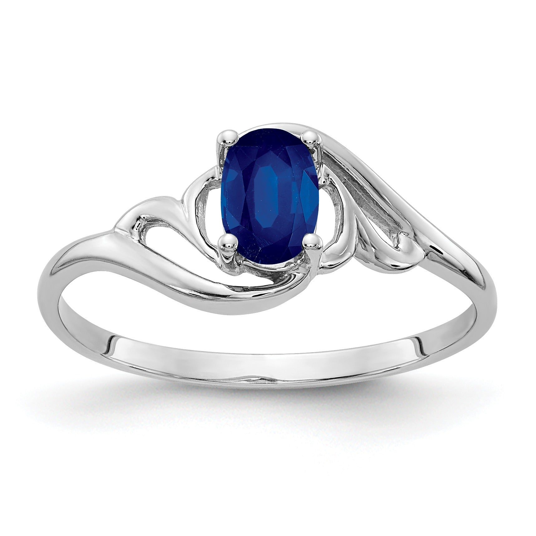 0.65 Ct Oval Blue Sapphire Prong 14K White Gold Solitaire Bypass Ring