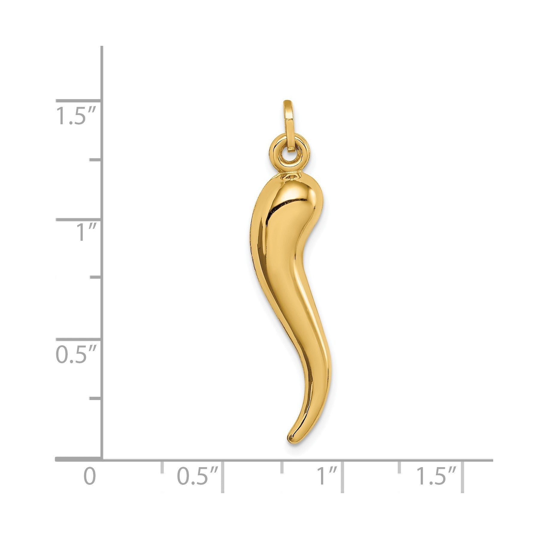 14k Yellow Gold Hollow 3-D Italian Horn Charm Pendant