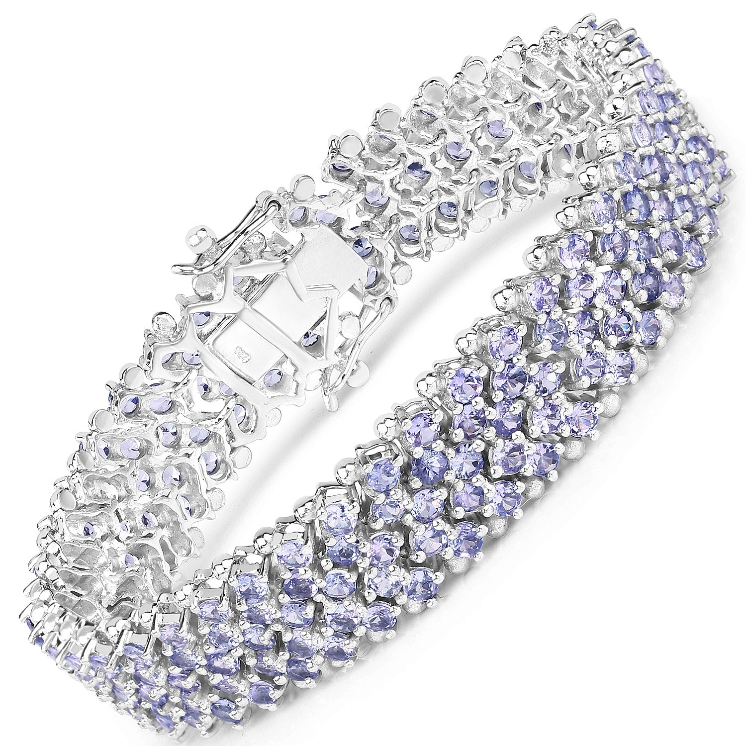14.70 Ct Violet Round Tanzanite Prong Silver Multi-Layer Tennis Bracelet
