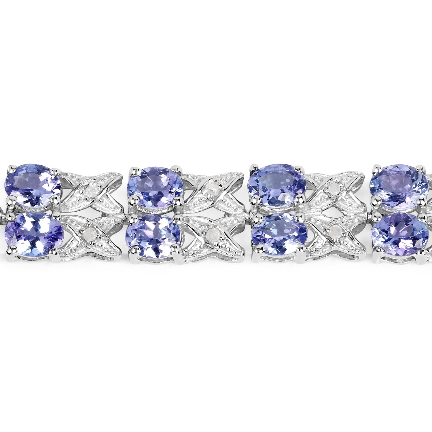 12.24 Ct Oval Violet Tanzanite and White Topaz Sterling Silver Two Row X-Link Bracelet