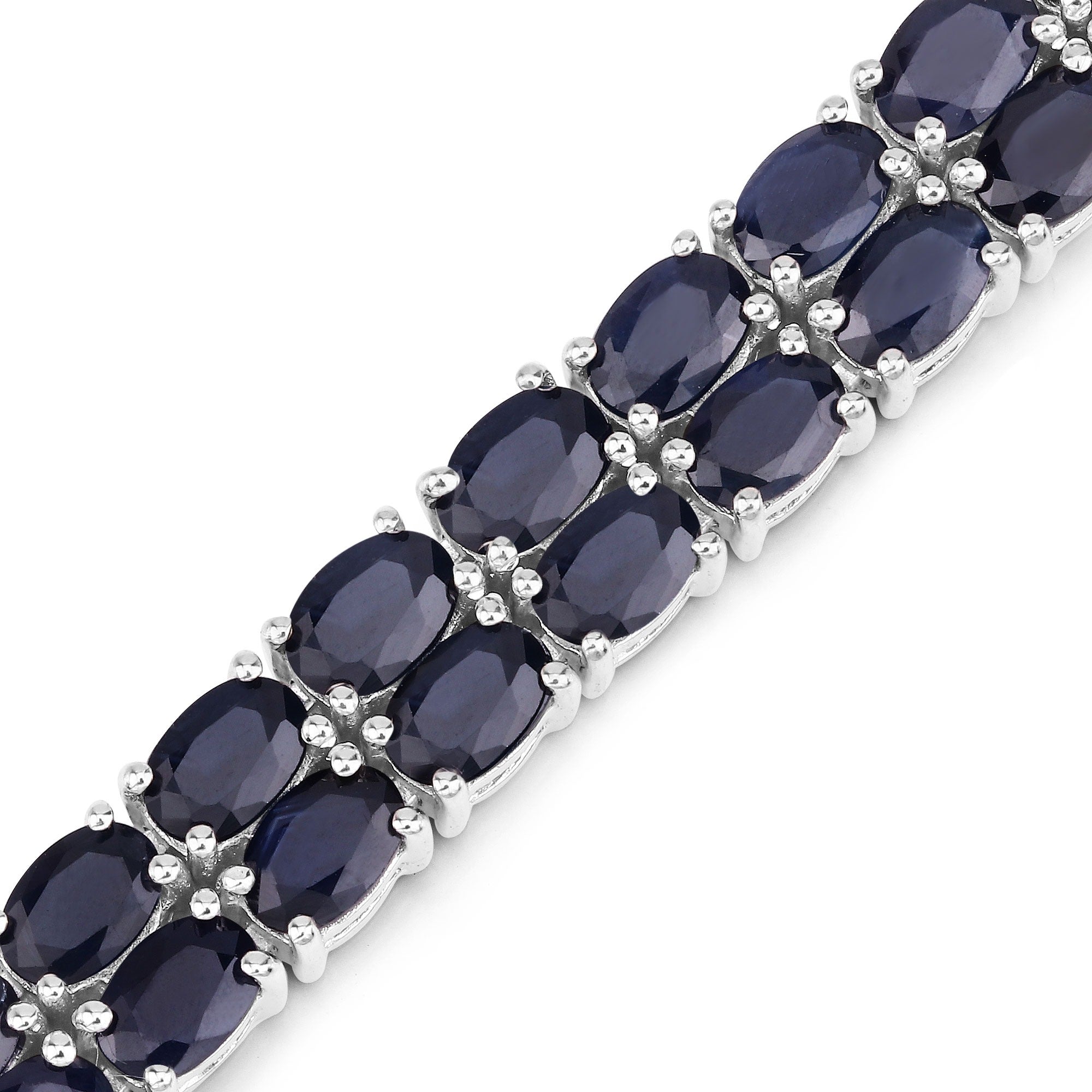 28.80 Ct Oval Blue Sapphire Prong Silver Two Row Tennis Bracelet