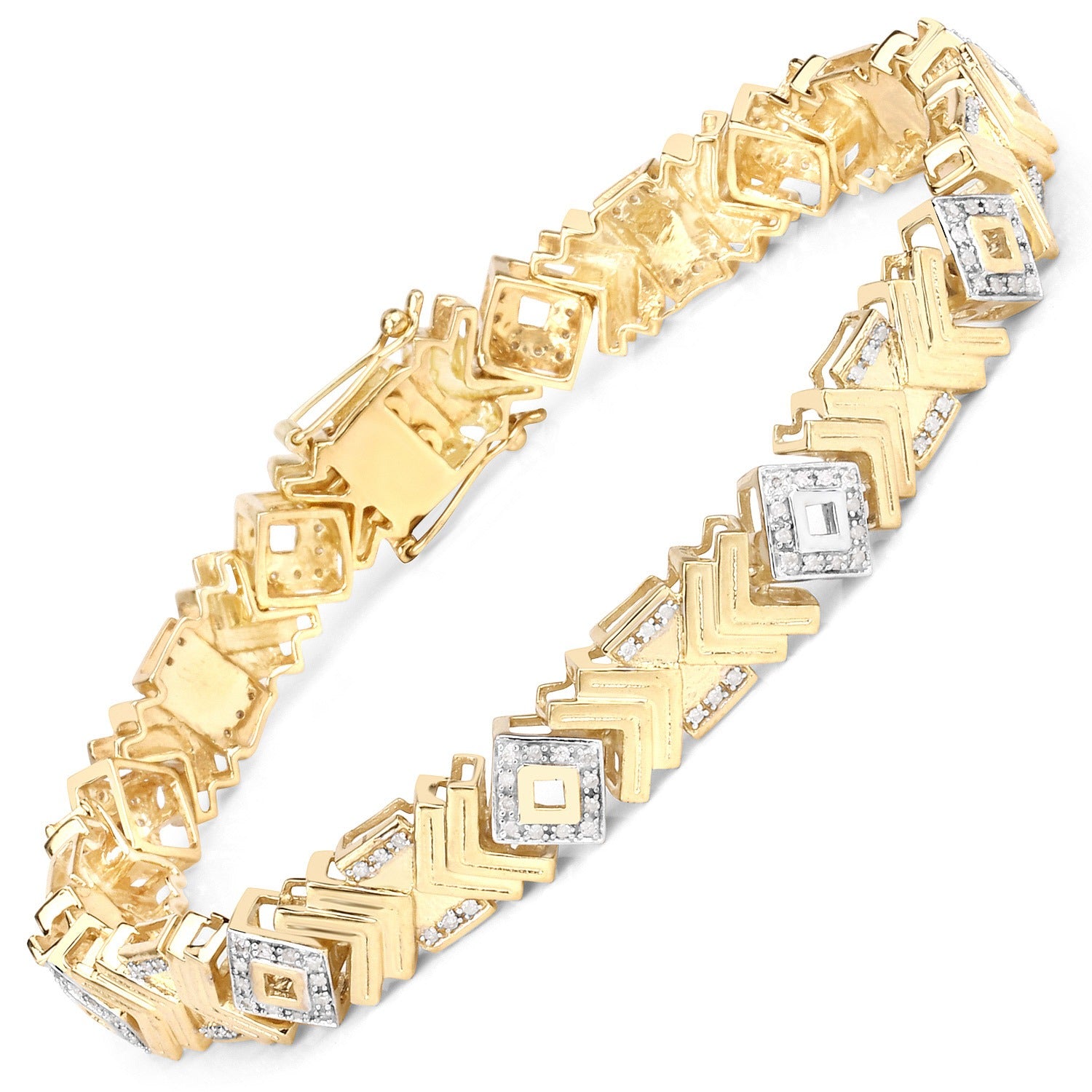 0.98 Ct Round White Diamond Yellow Gold Over Silver Art Deco Link Bracelet
