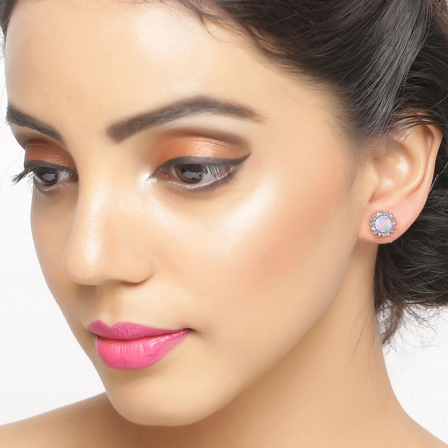 Genuine Ethiopian Opal and Diamond Silver Earrings