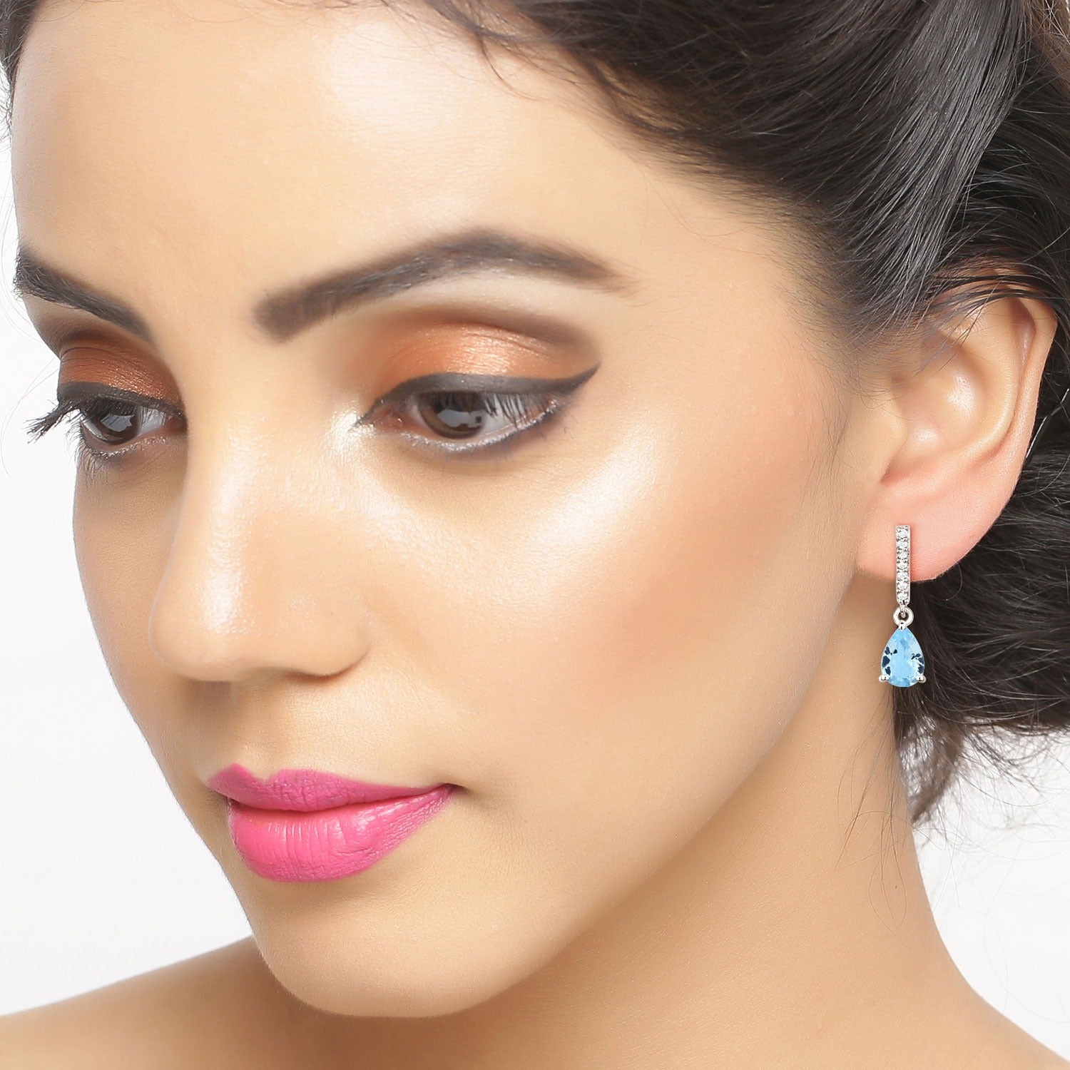 Genuine Aquamarine Lab Diamond Silver Dangle Drop Earrings