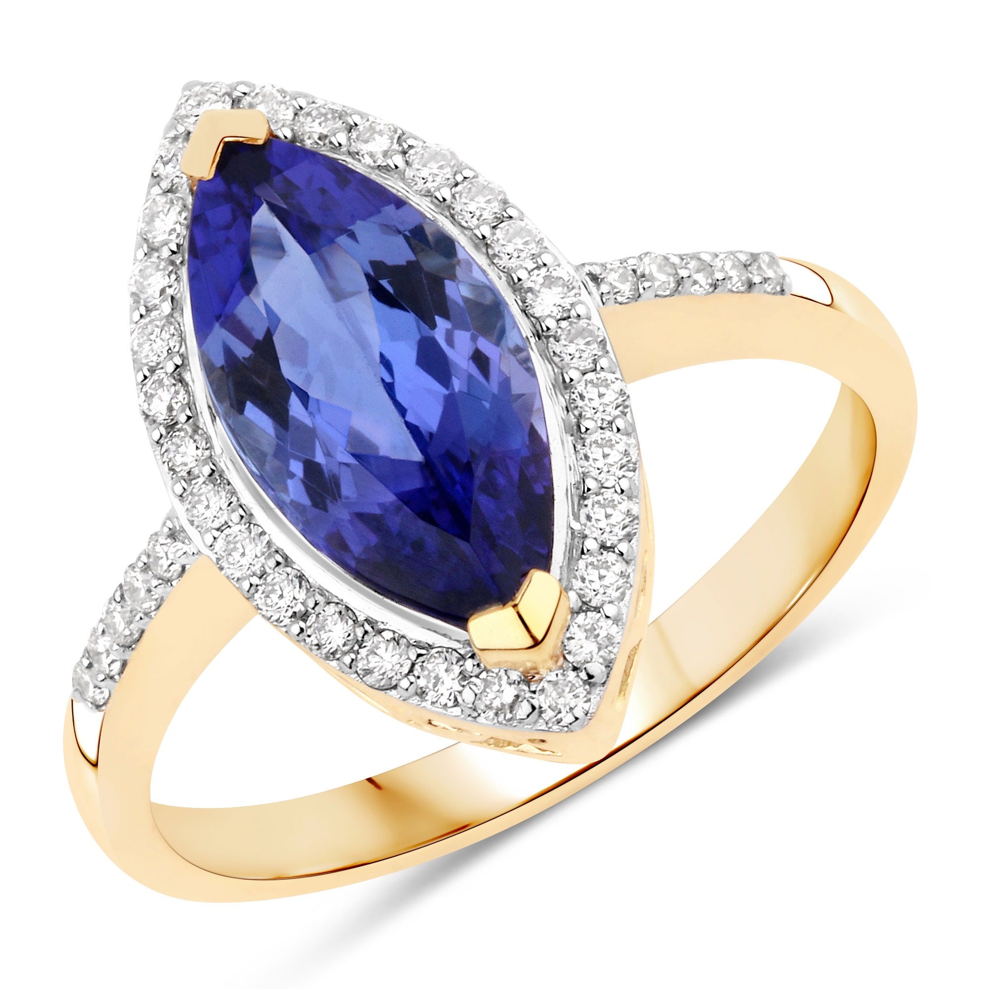 Genuine Tanzanite and Diamond 14K Yellow Gold Ring