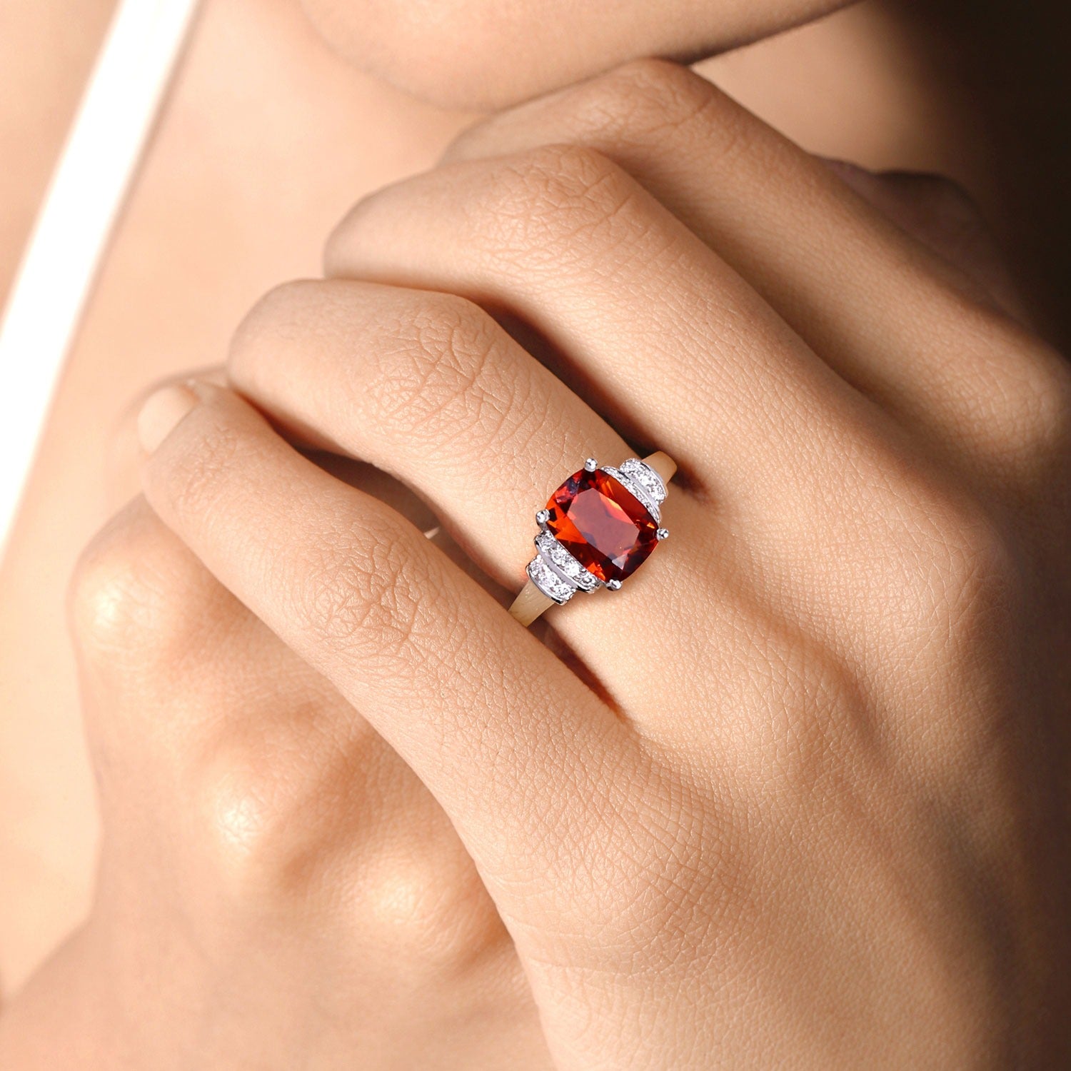 1.83 Ct Genuine Madeira Citrine and Lab Grown Diamond Silver Cushion Ring