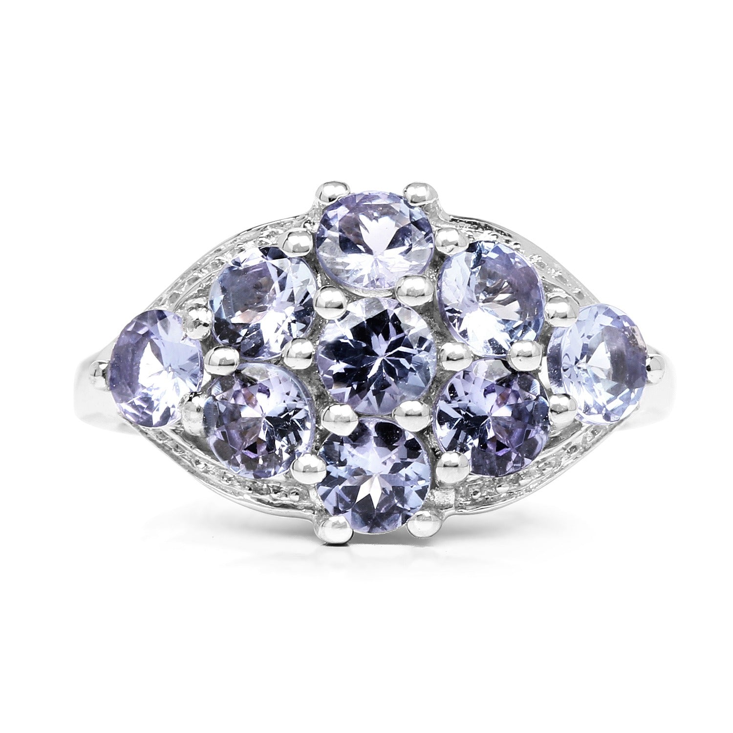 2.07 Ct Round Violet Tanzanite Prong Silver Cluster Ring