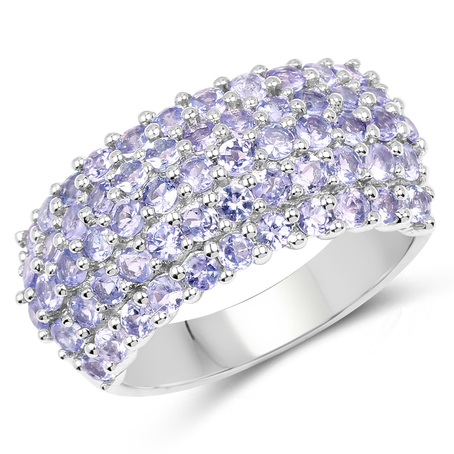 2.07 Ct Round Violet Tanzanite Prong Silver Pave Cluster Ring