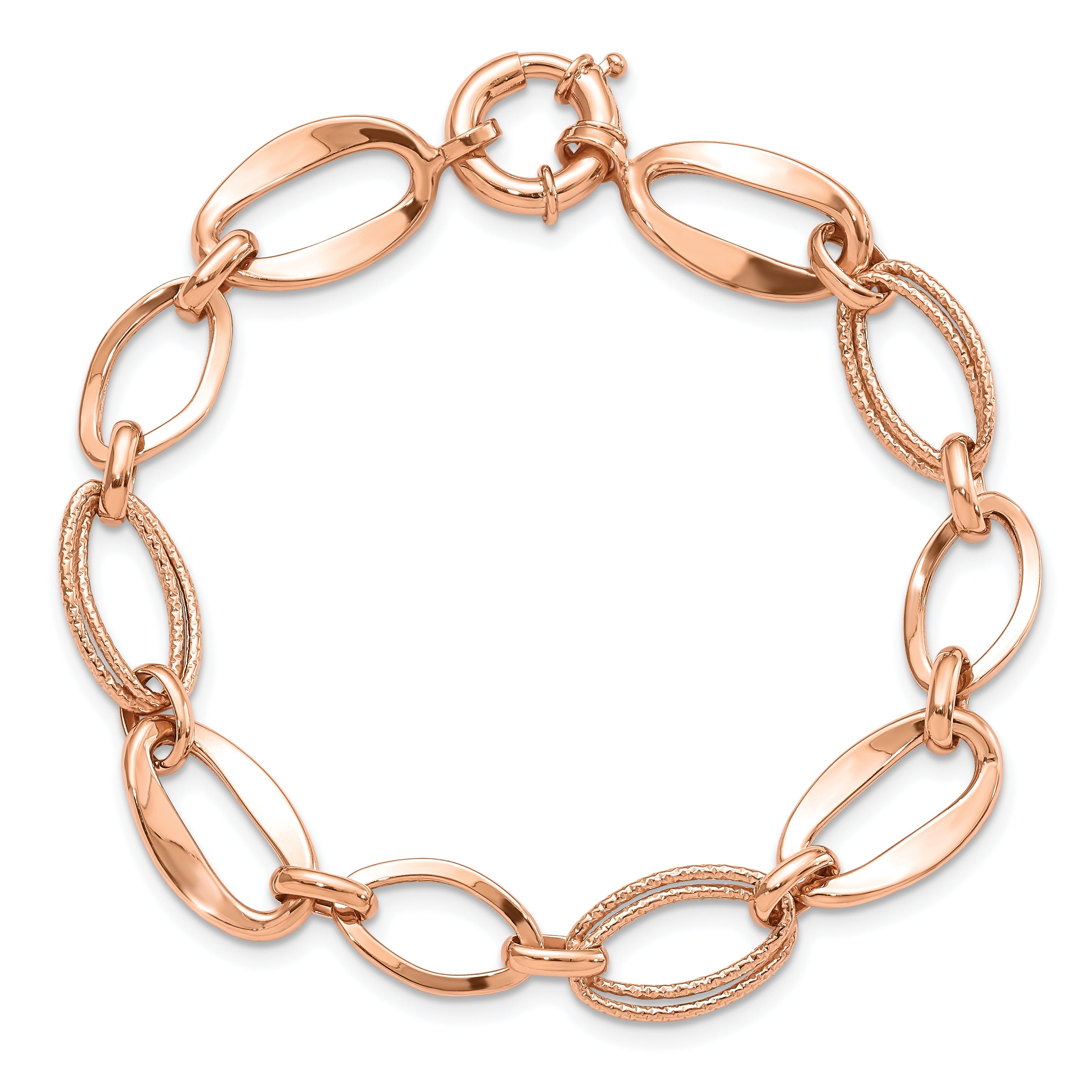 Rose Gold Textured Spring Ring 10K Rose Gold Link Chain Bracelet
