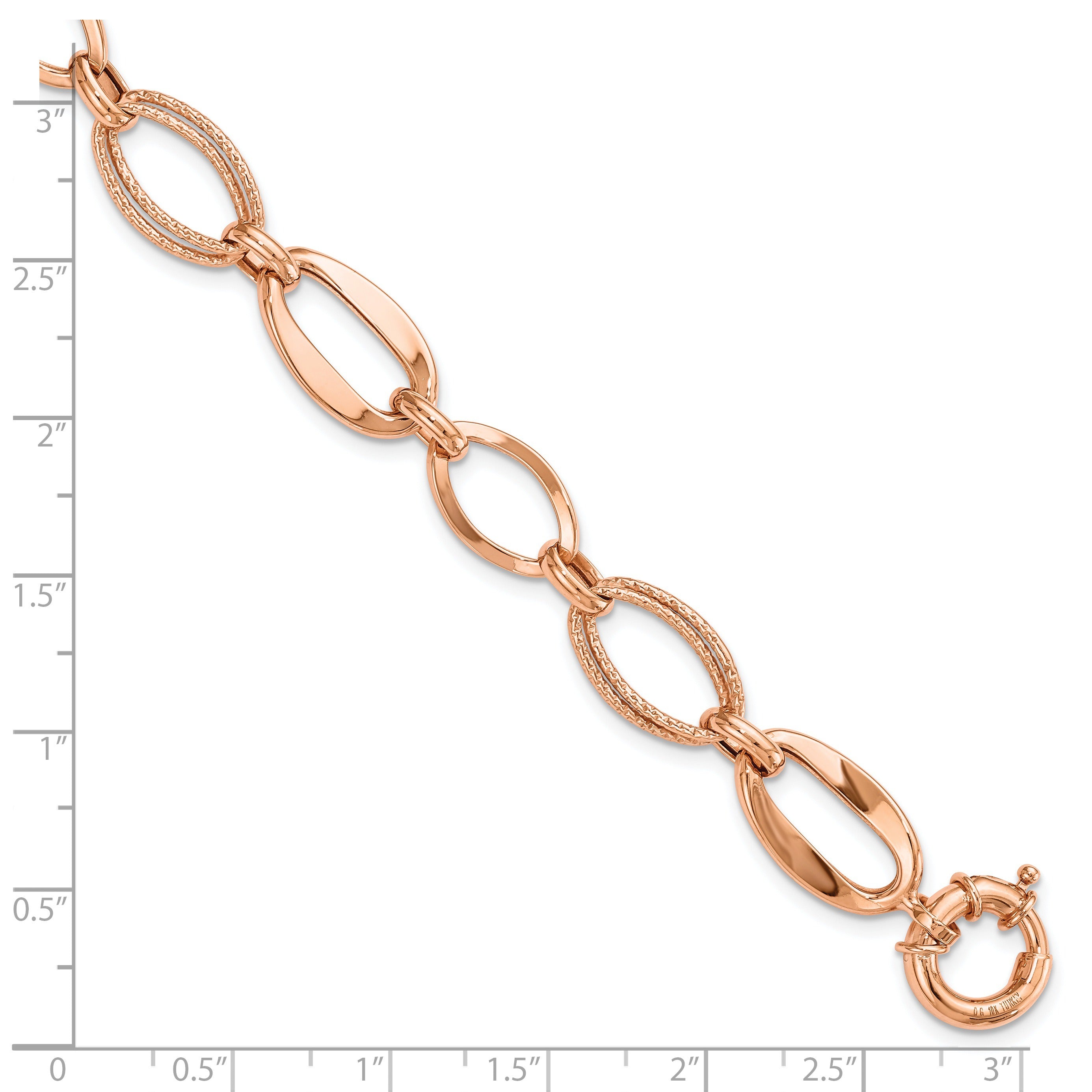 Rose Gold Textured Spring Ring 10K Rose Gold Link Chain Bracelet