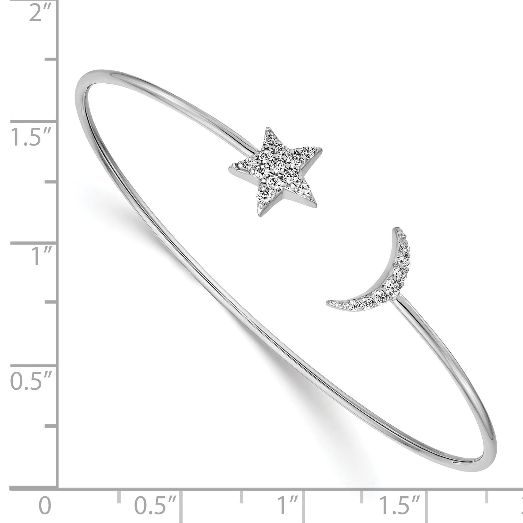White Diamond 14k White Gold Moon and Star Flexible Cuff Bangle Bracelet