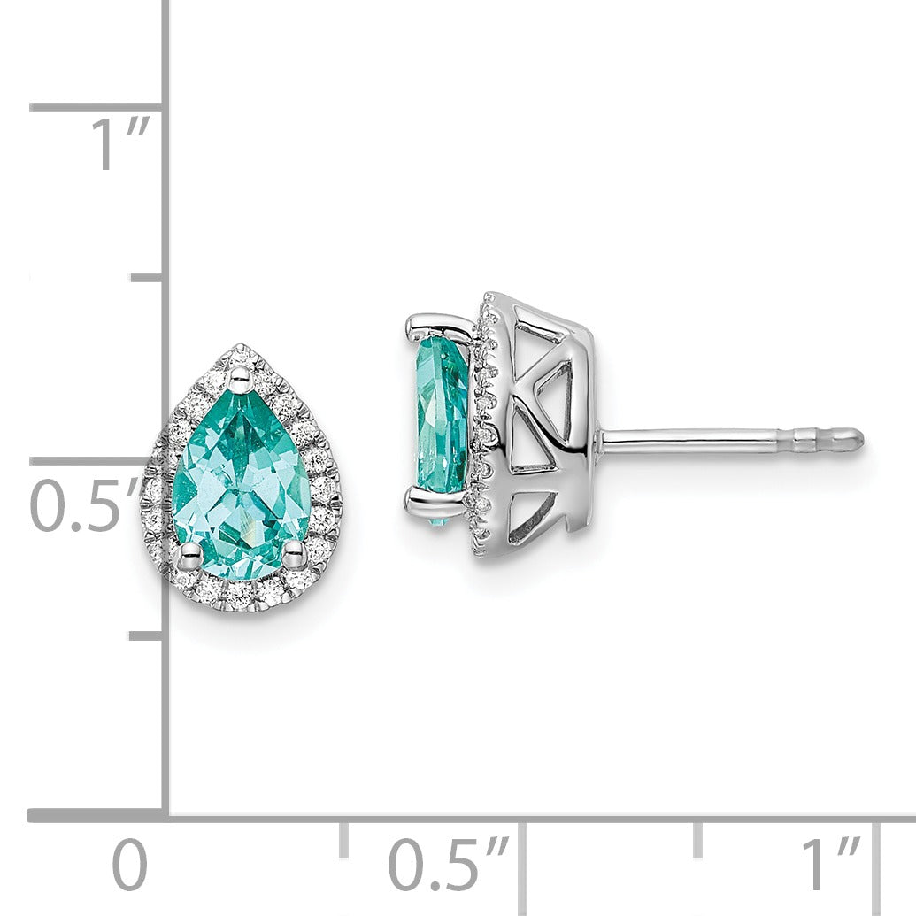 14k White Gold Lab Grown Diamond and Paraiba Pear Stud Earrings 0.16 Ct Fine Color Jewels