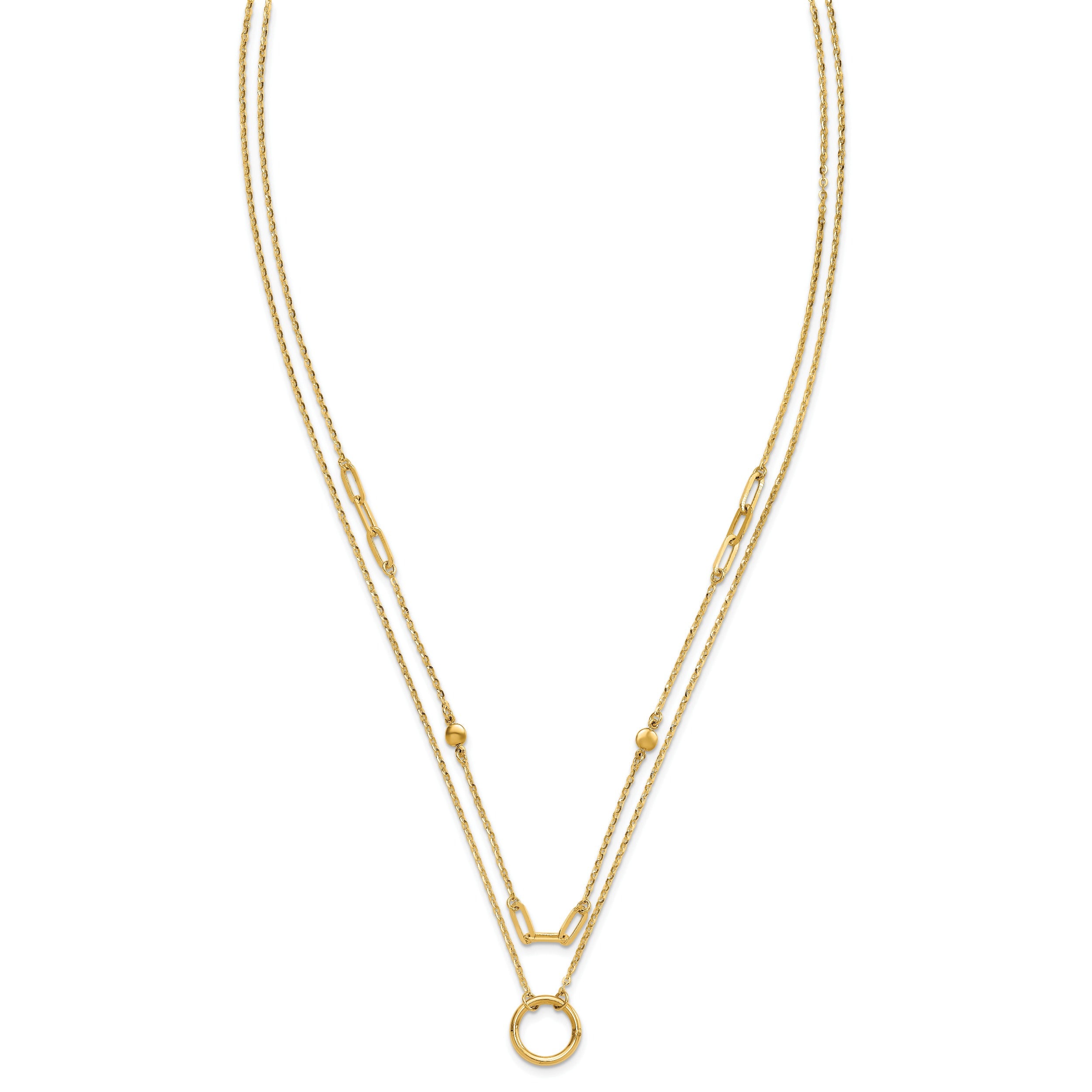 Double Layer Circle 14K Yellow Gold Cable Chain Necklace