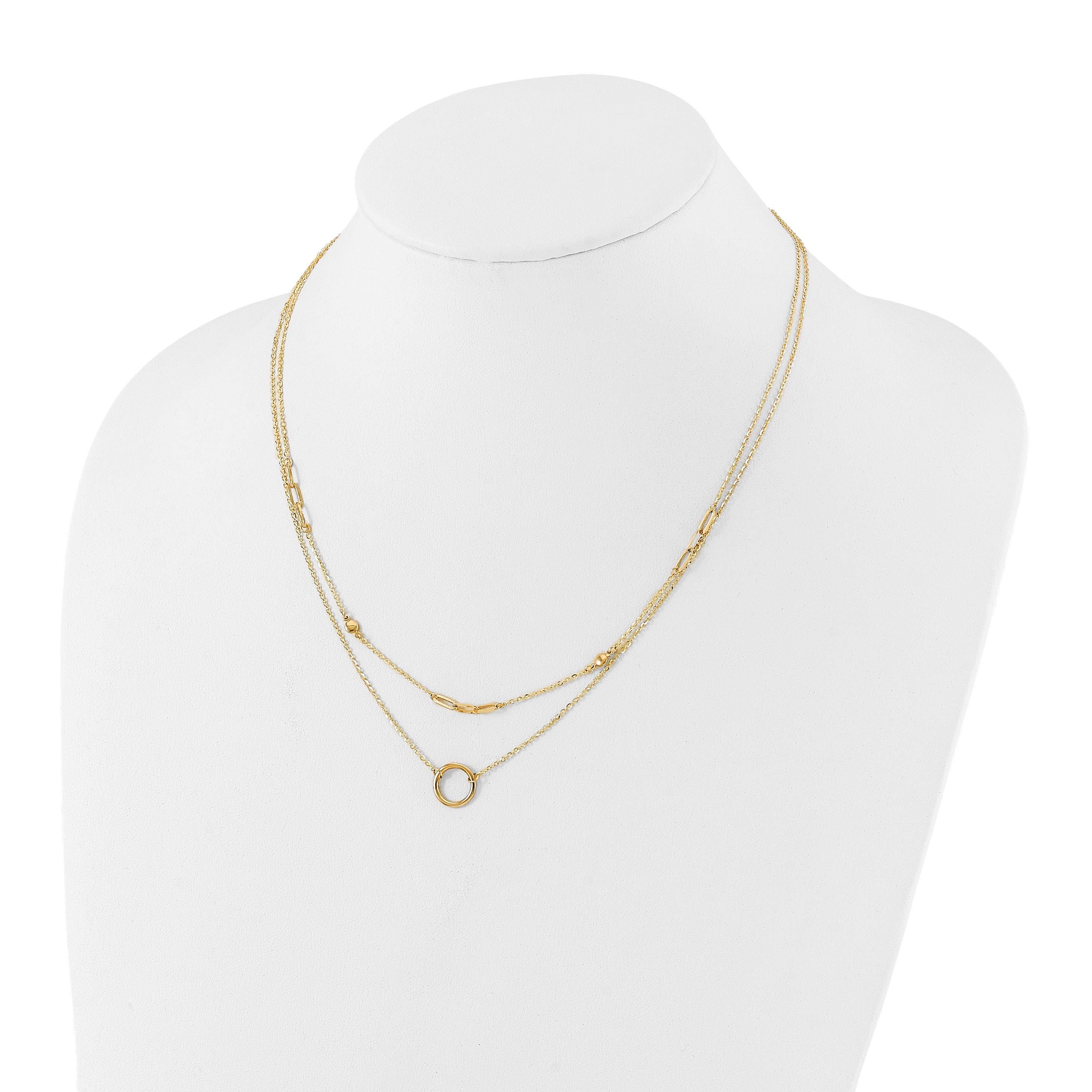Double Layer Circle 14K Yellow Gold Cable Chain Necklace