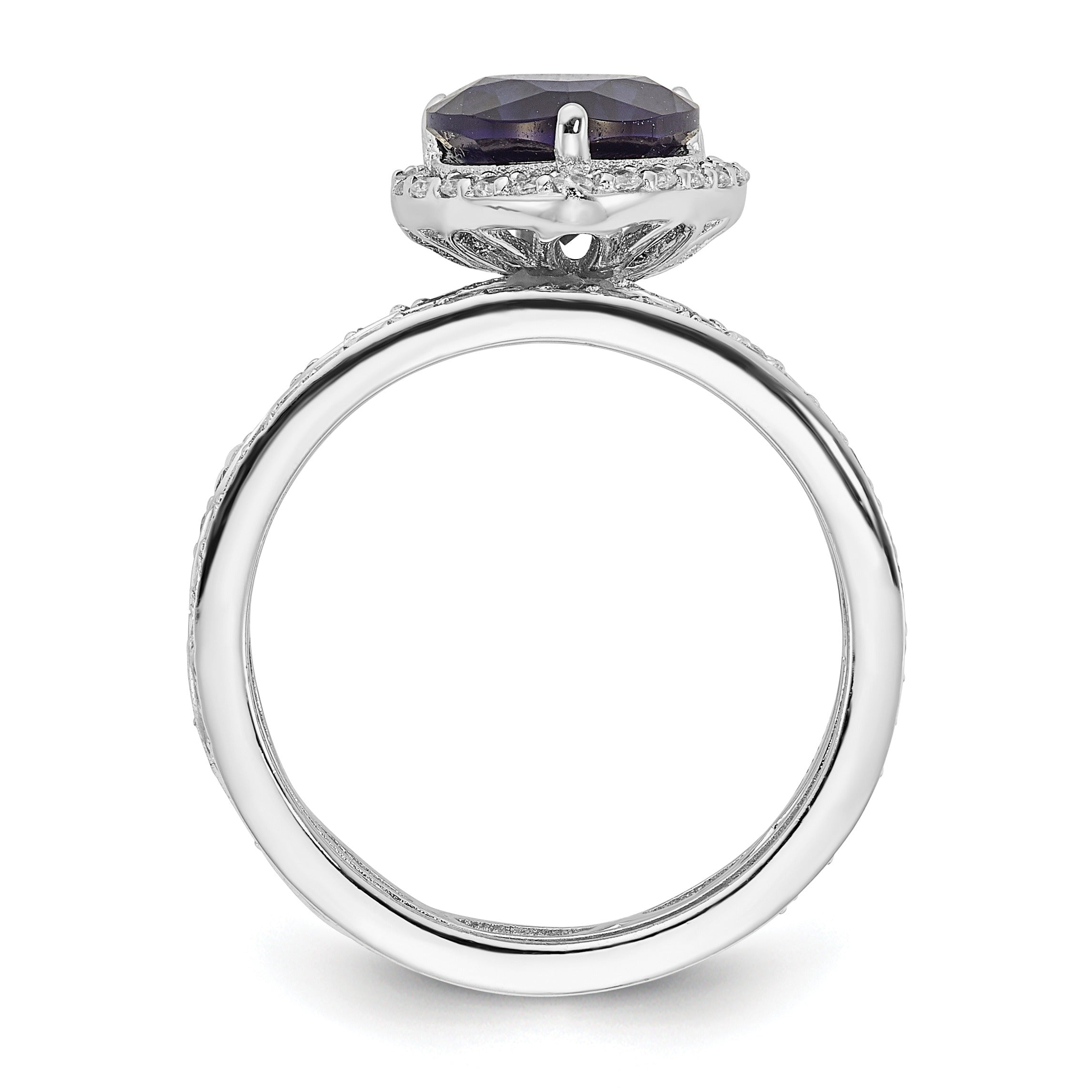 Pear Shaped Created Sapphire Sterling Silver Teardrop Halo Pave Engagement Ring