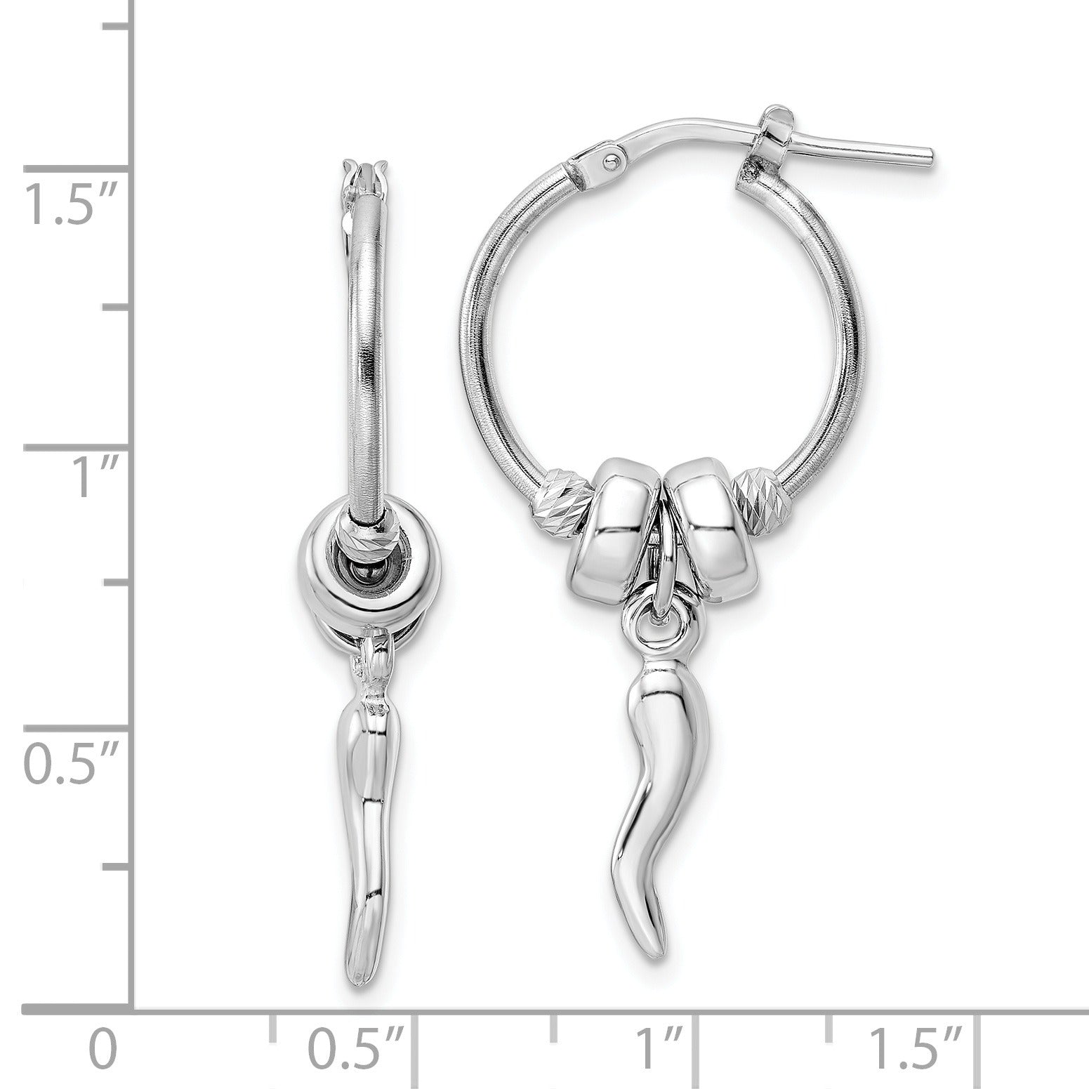 Silver Italian Horn Dangle Hoop Earrings