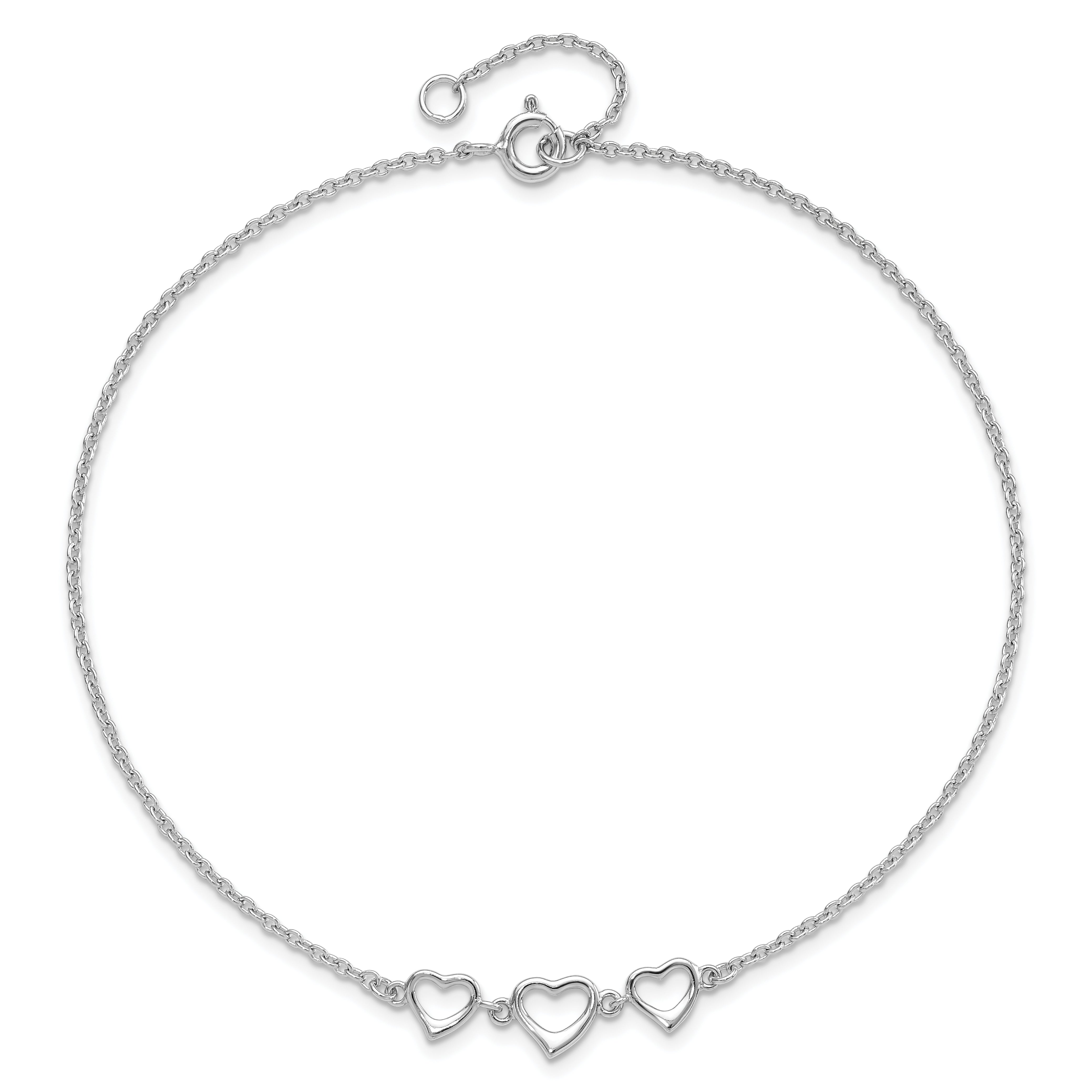 Silver Three Hearts Adjustable Anklet Fine Color Jewels