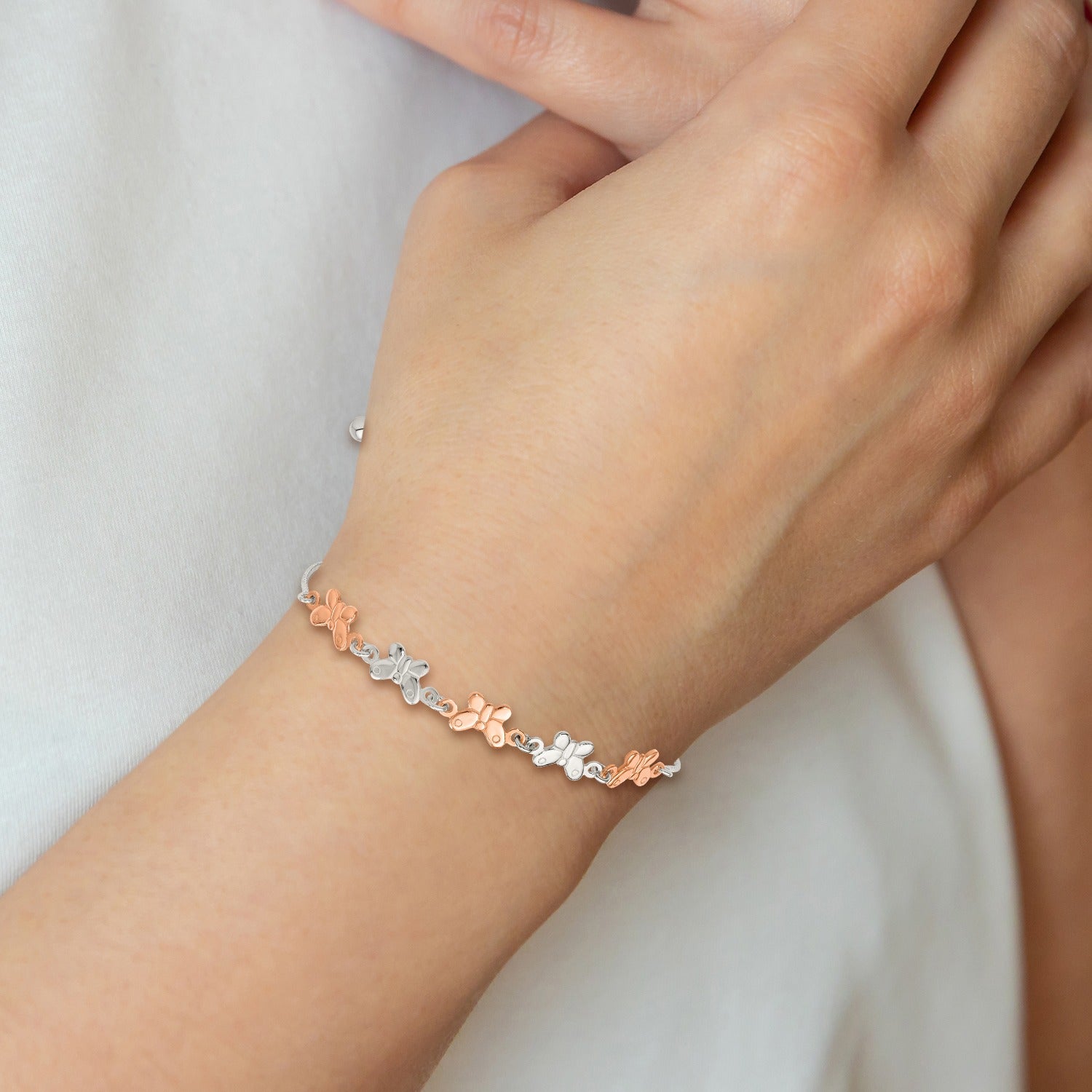 Butterfly Adjustable Bracelet in Two-Tone Rose and Rhodium Silver