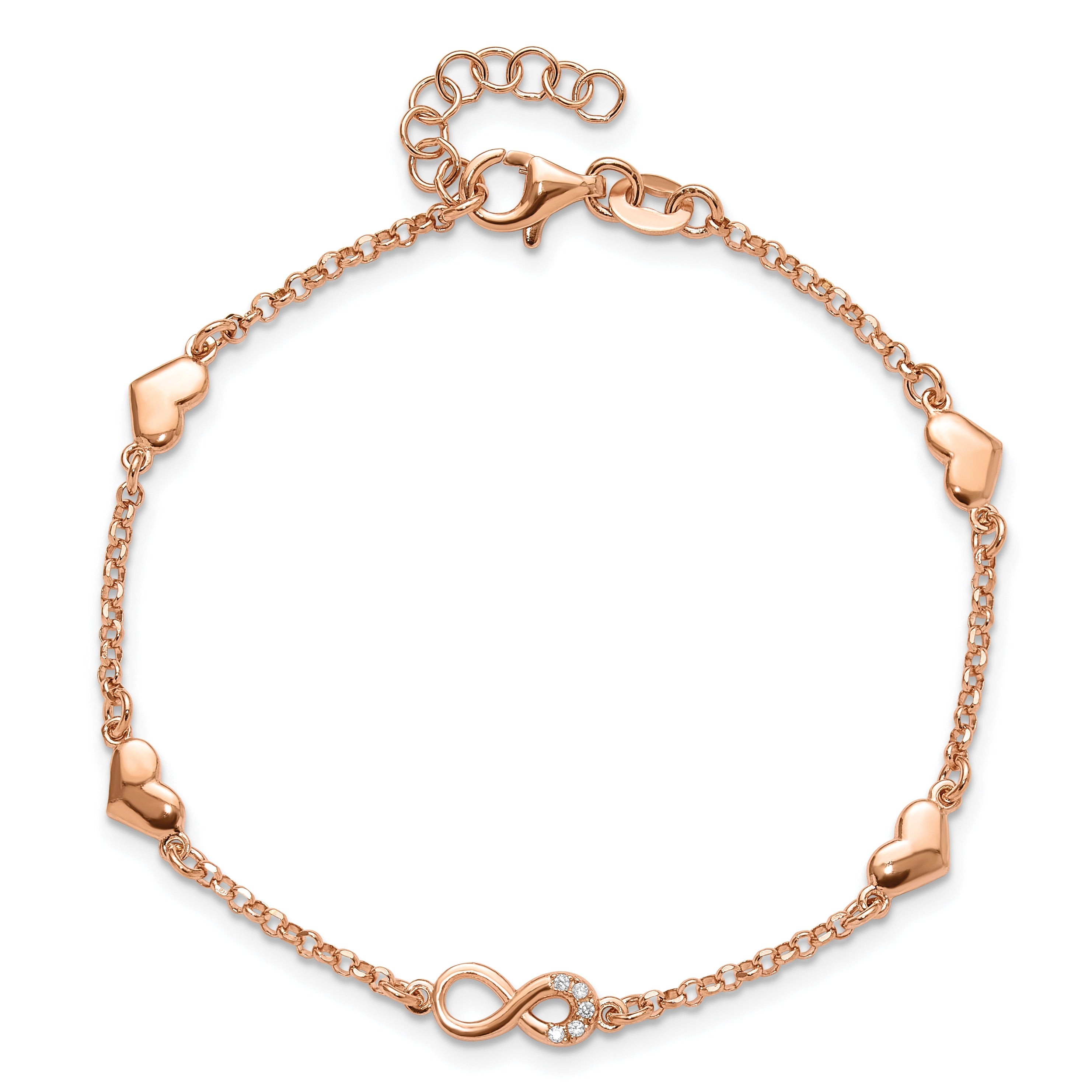 Cubic Zirconia Silver Rose Gold-plated Heart Infinity Link Bracelet