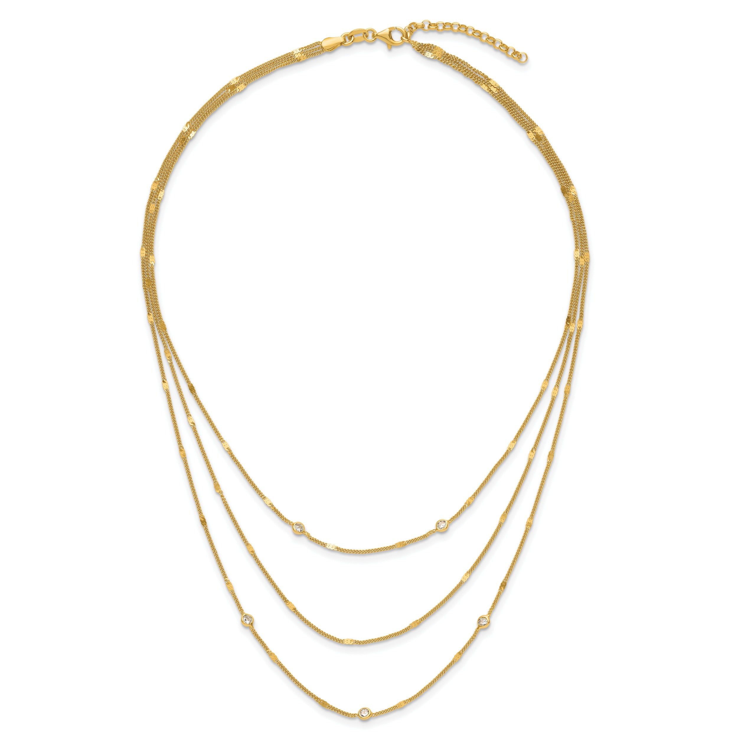 Round White Cubic Zirconia Sterling Silver Gold-Tone Layered Cable Chain Necklace