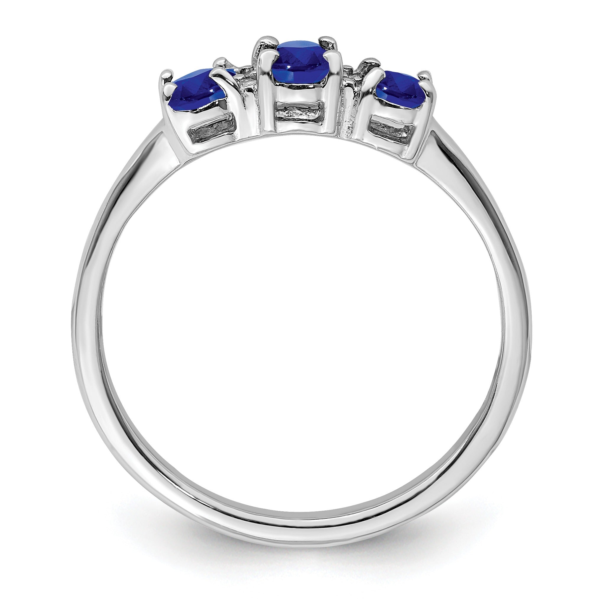 0.85 Ct Oval Blue Sapphire & Diamond Prong Rhodium-Plated Sterling Silver Three Stone Ring