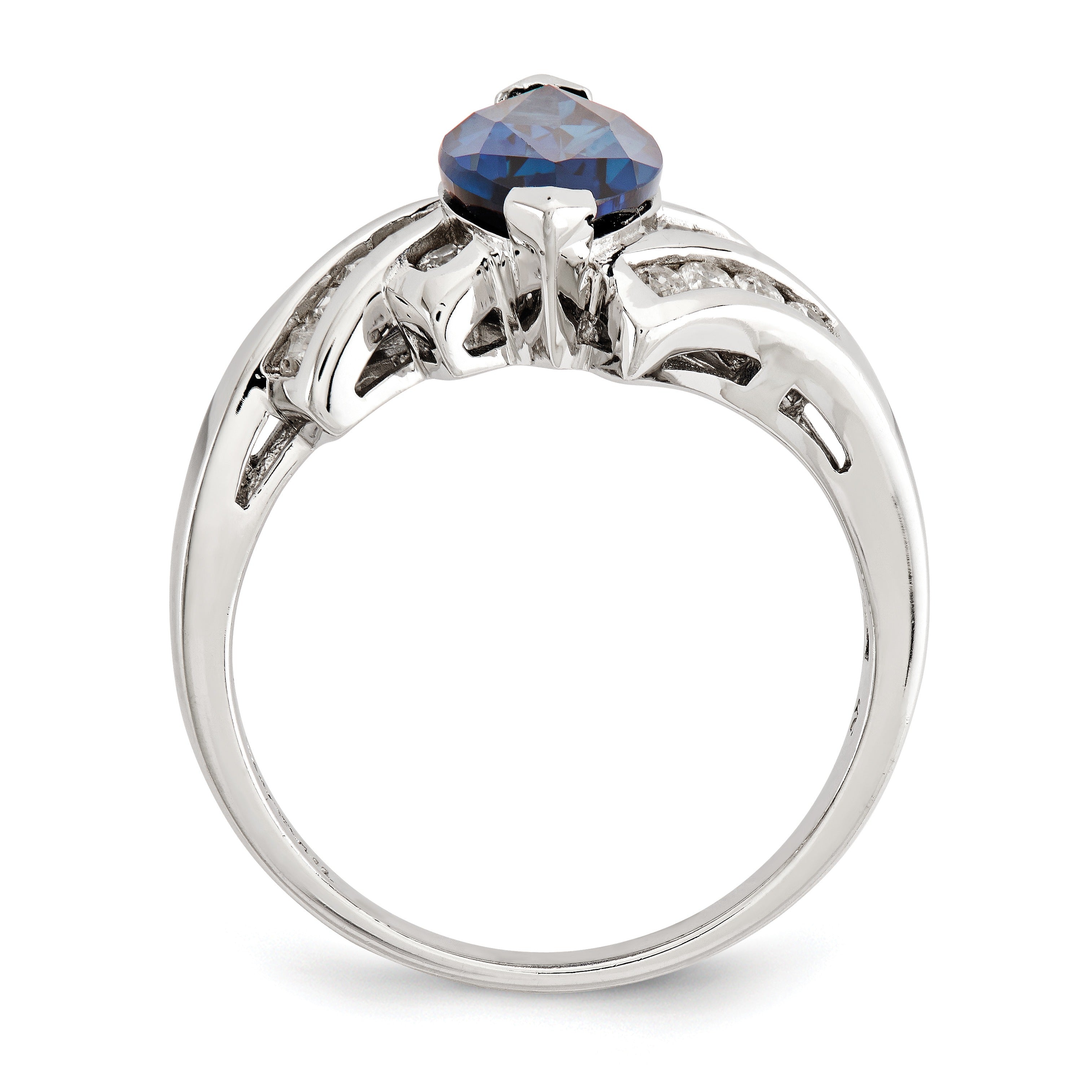 Marquise Blue Lab Created	Sapphire Prong Sterling Silver Bypass Statement Ring