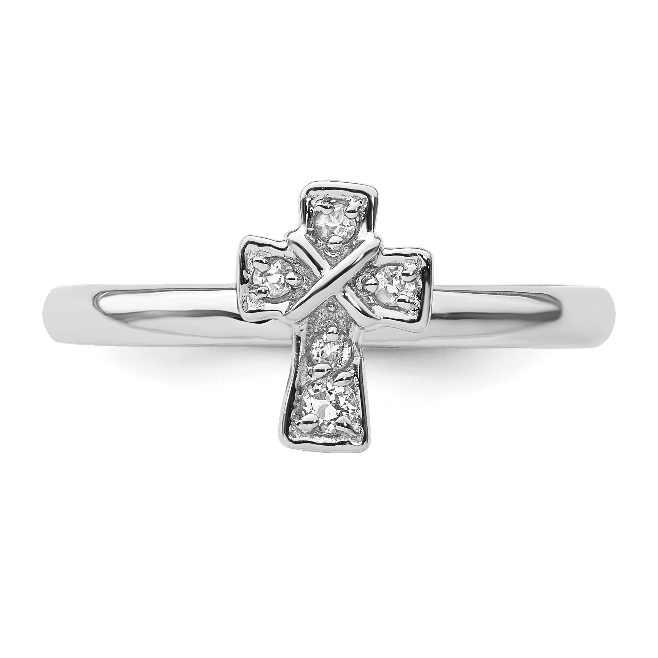 Natural White Topaz Silver Stackable Cross Ring