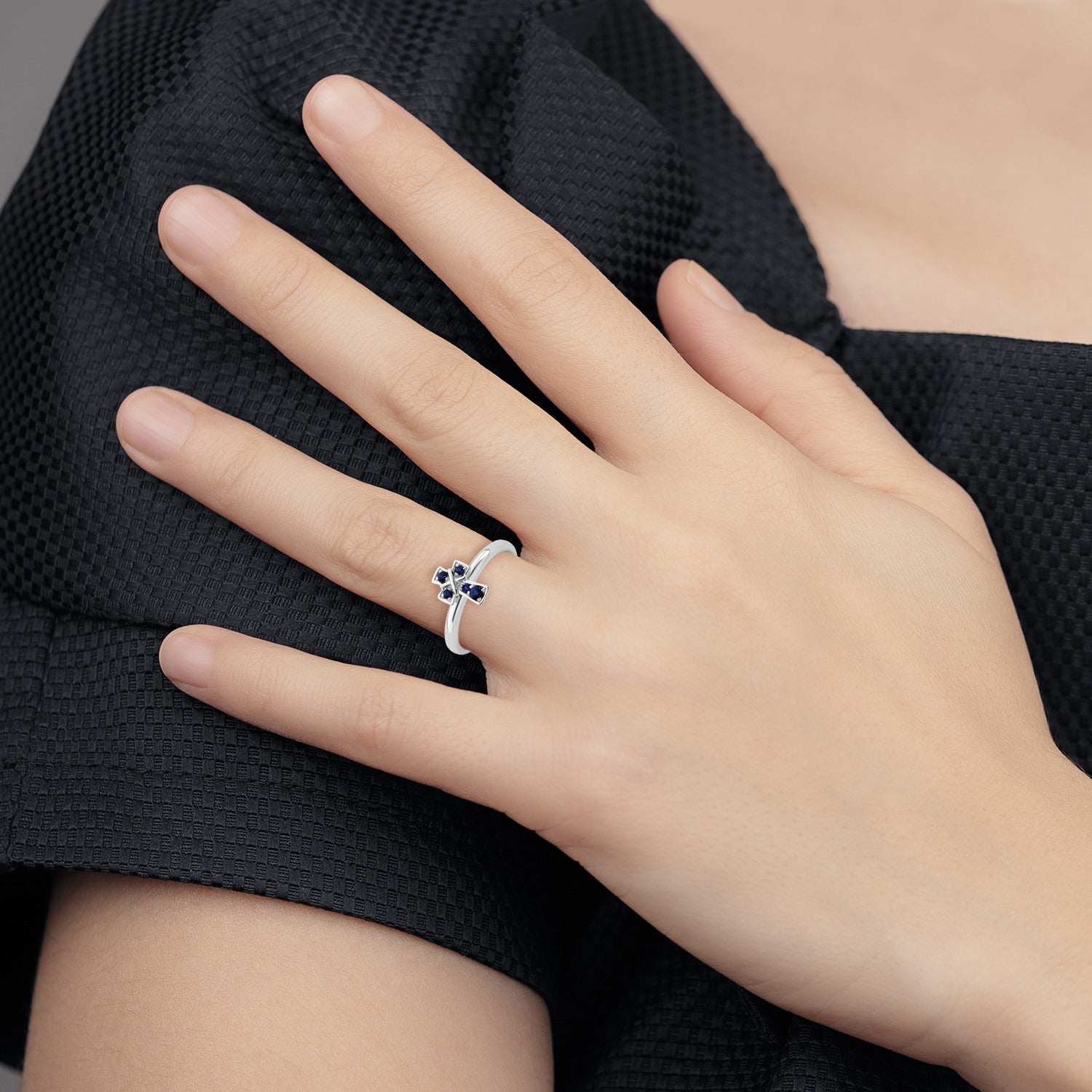 Lab Created Sapphire Silver Stackable Cross Ring