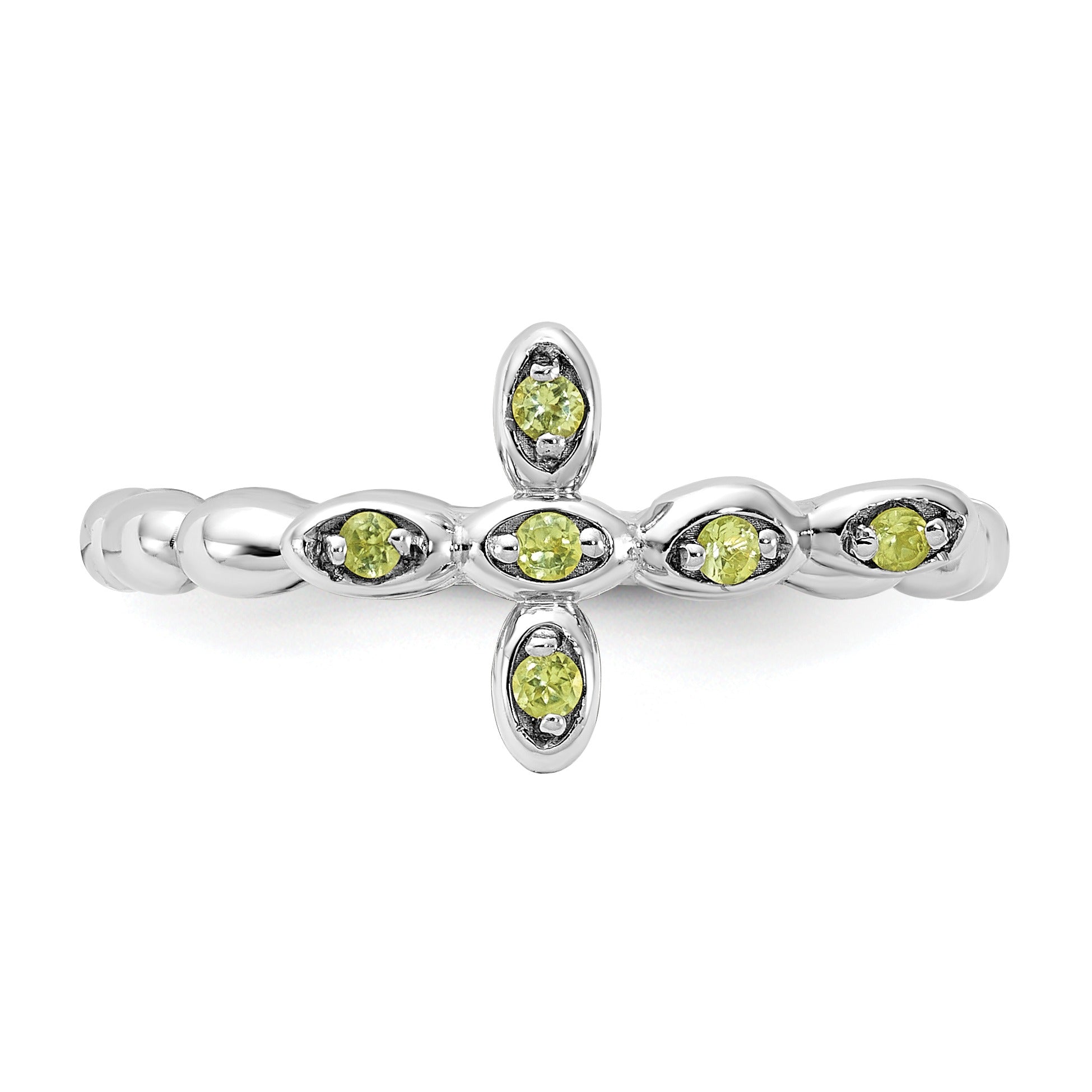 Silver Stackable Natural Peridot Cross Ring