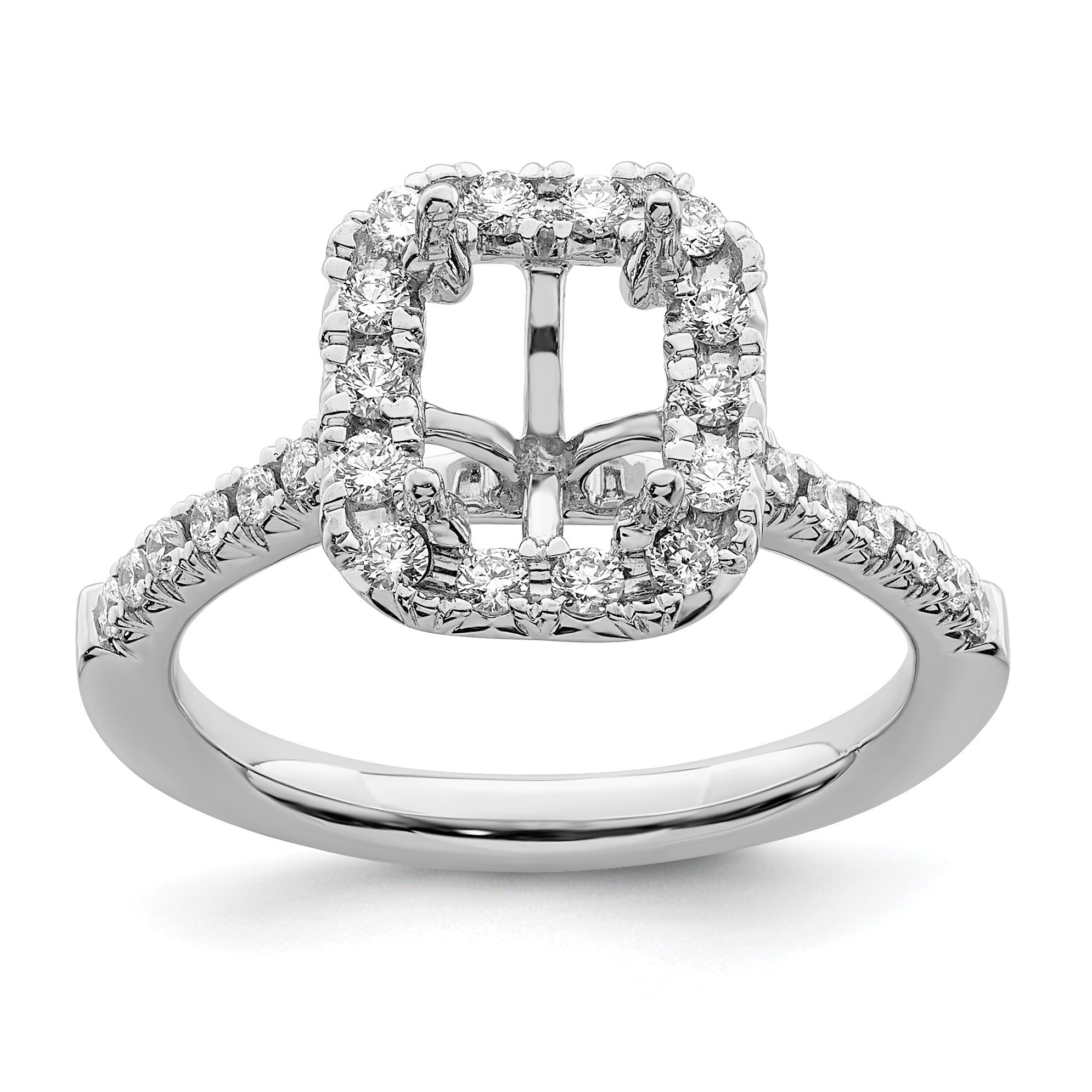 Emerald-Cut White Lab-Grown Diamond Prong 14K White Gold Halo Engagement Ring