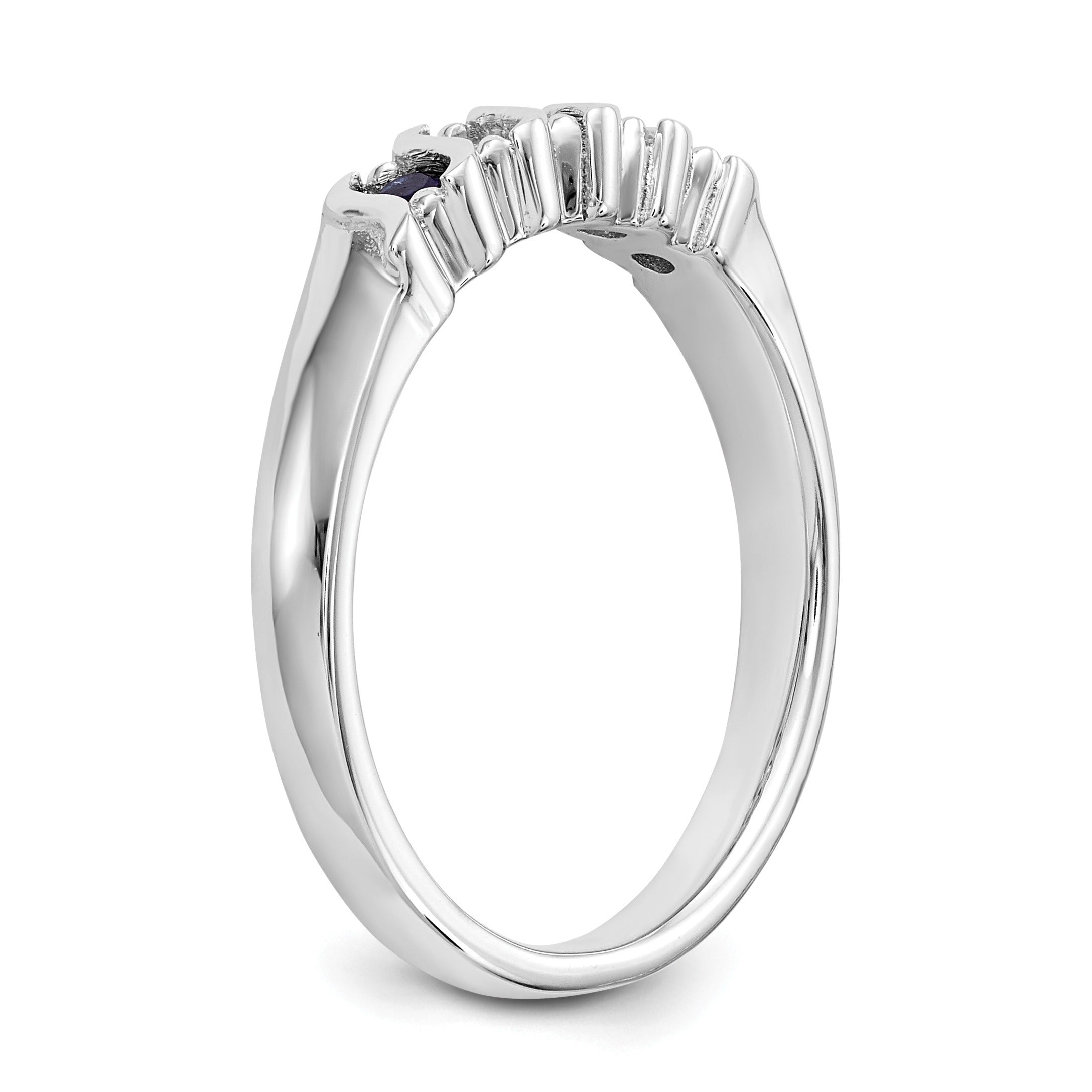 Round Sapphire Diamond Prong 10K Gold Five Stone Ring