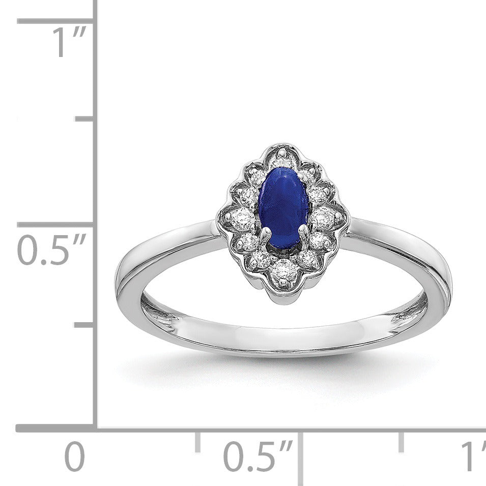 0.35 Ct Oval Blue Sapphire Diamond 14K White Gold Halo Floral Ring