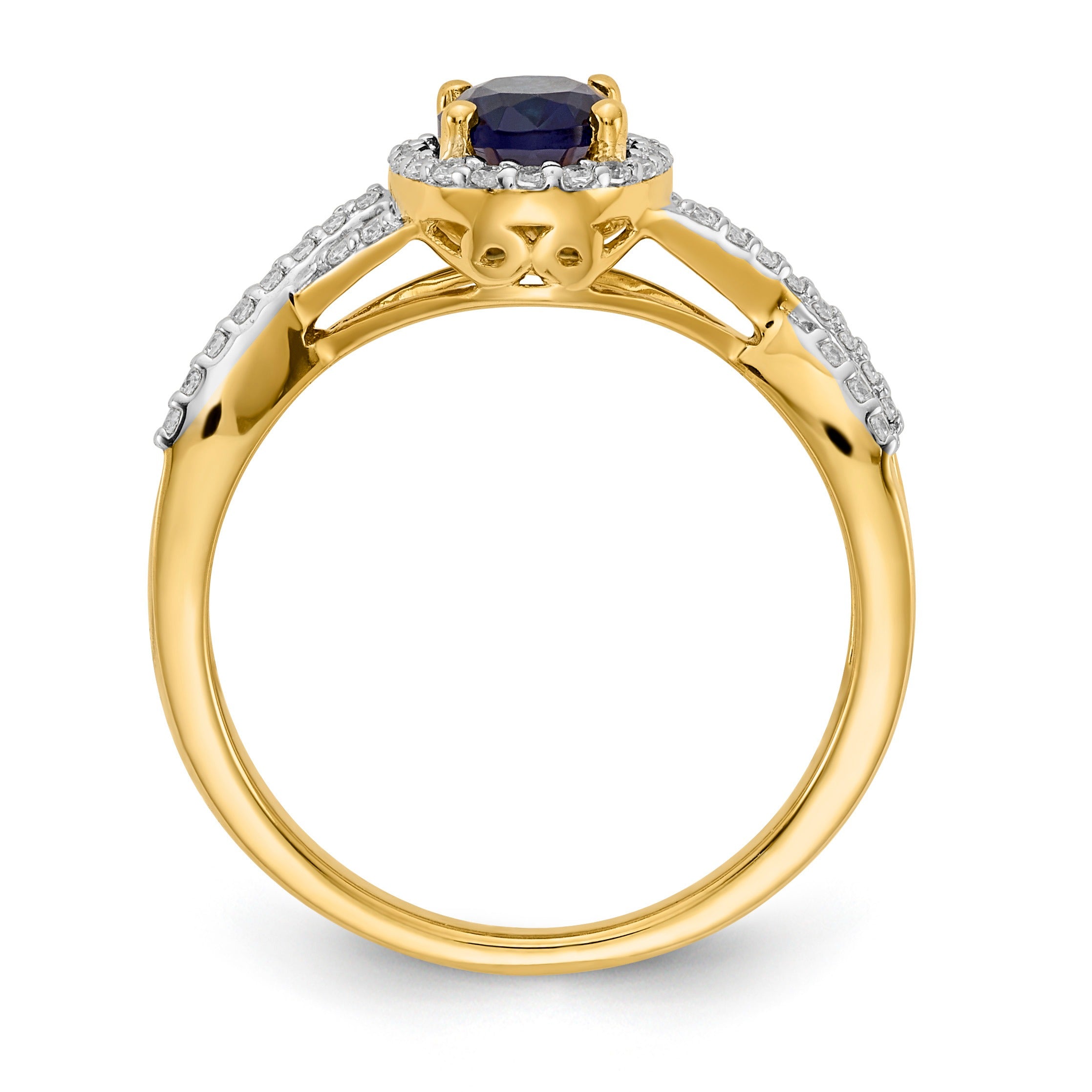 1 Ct Oval Blue Sapphire & Diamond Prong 10K Gold Halo Criss Cross Ring