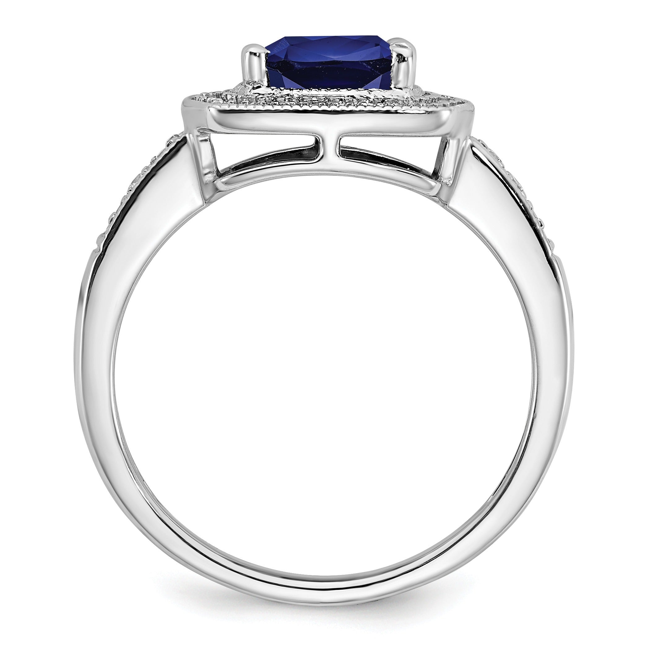 1.31 Ct Cushion Blue Lab Created Sapphire and Diamond Prong 14K White Gold Halo Ring