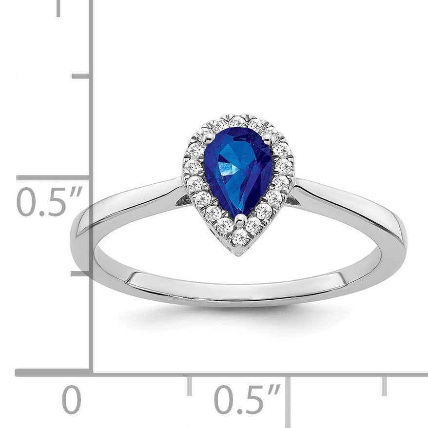 0.5 Ct Pear Blue Sapphire and Diamond 14K Gold Halo Teardrop Ring