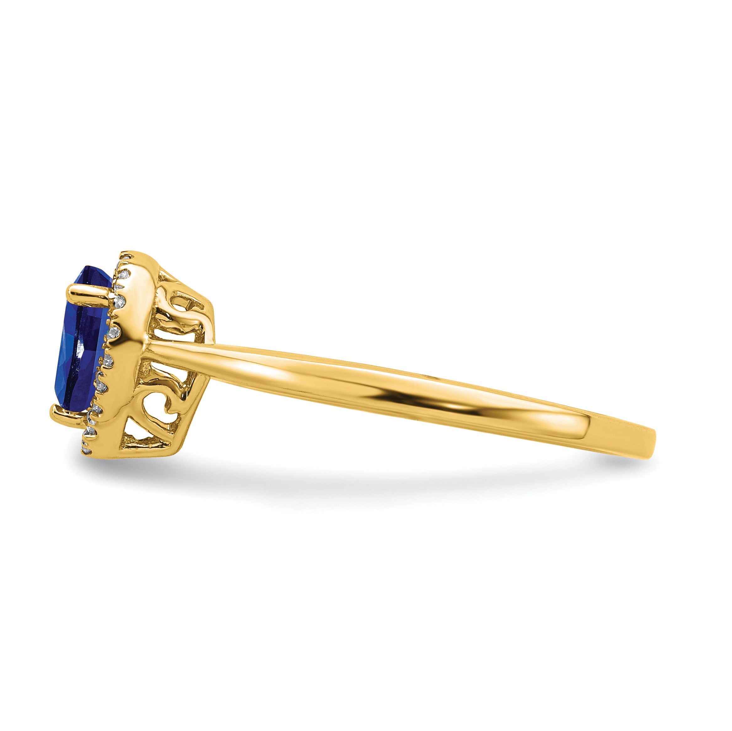 0.5 Ct Pear Blue Sapphire and Diamond 14K Gold Halo Teardrop Ring