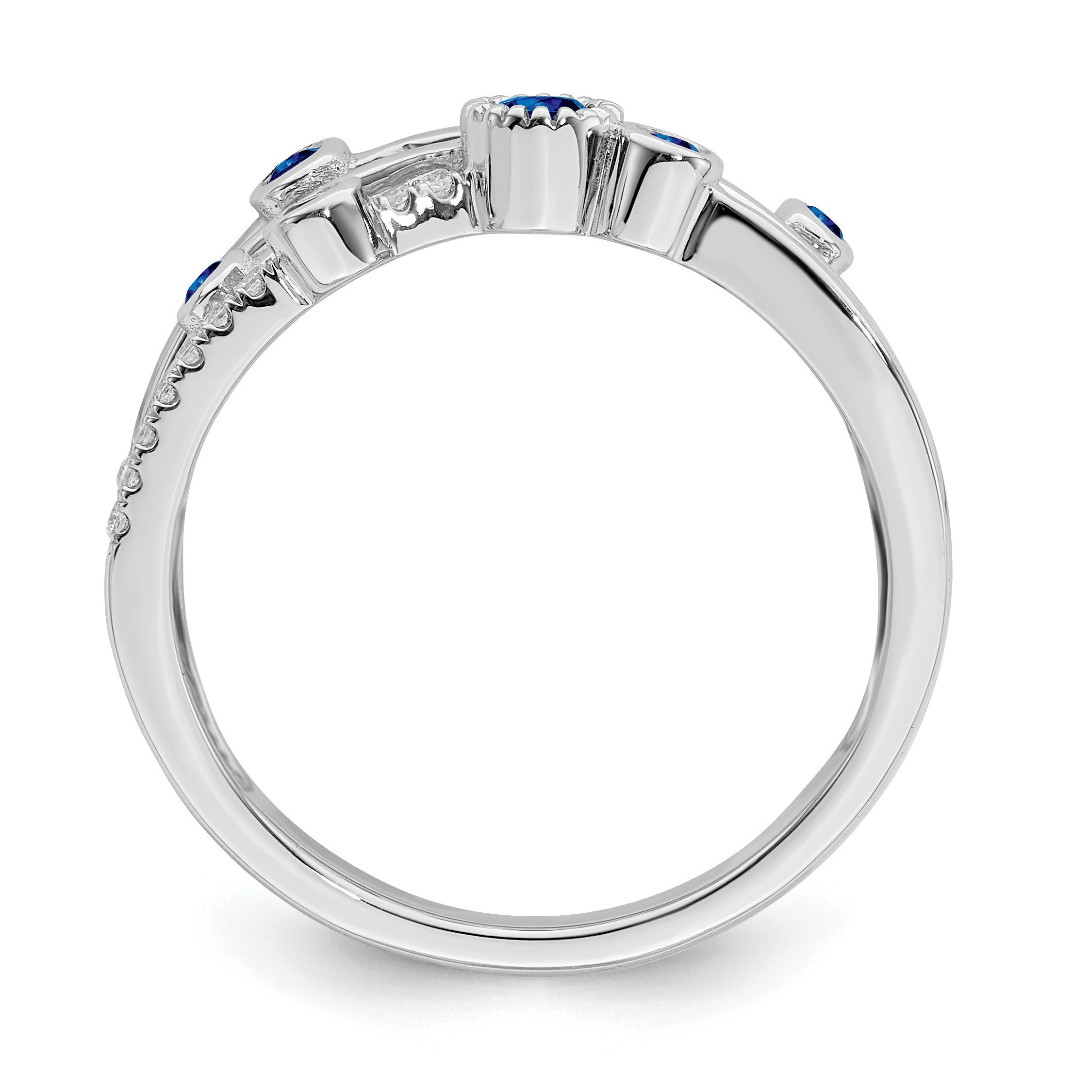0.27 Ct Round Blue Sapphire Diamond White Gold Bezel Set Criss Cross Band Ring