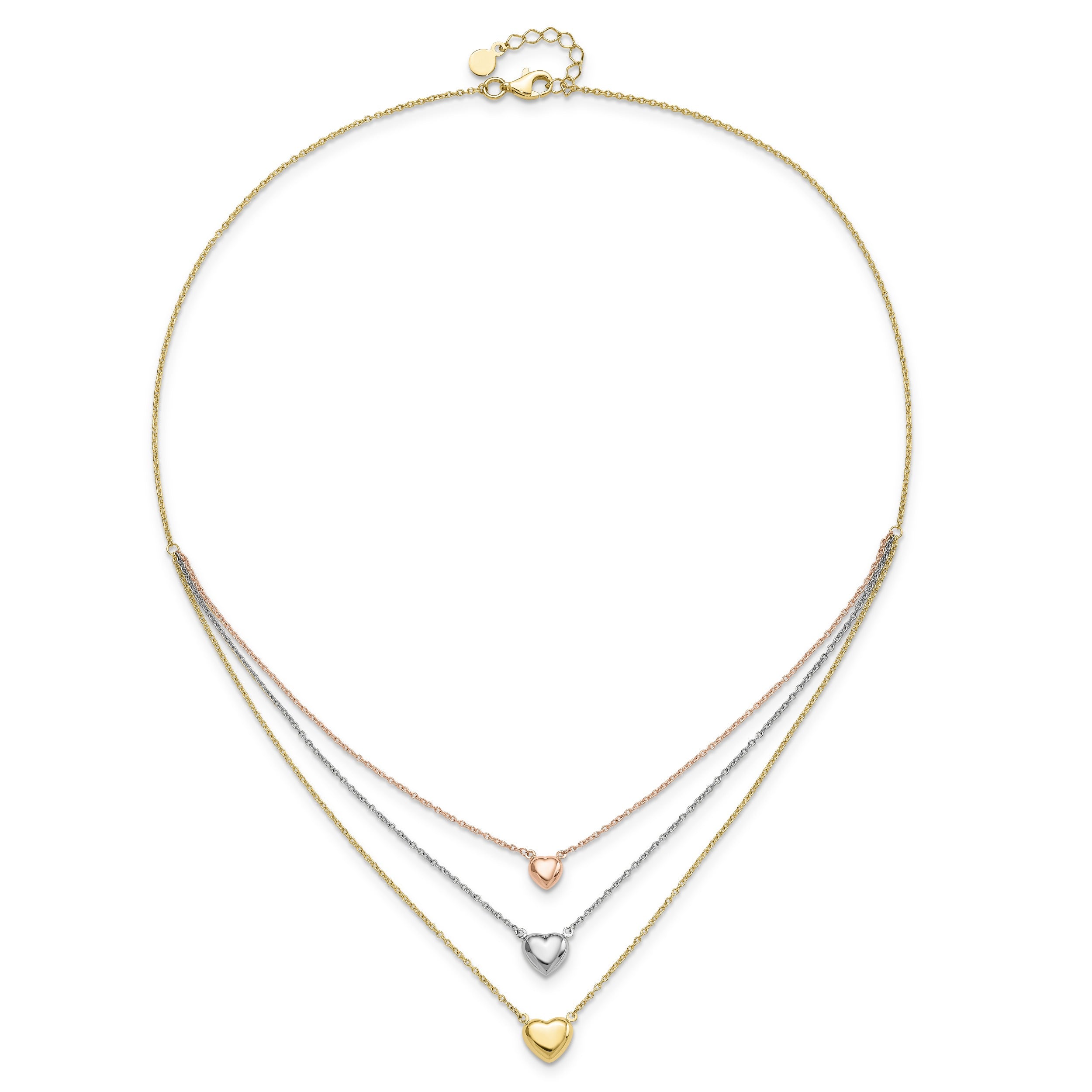 Tri-color Three Hearts 14K Gold Layered Cable Chain Necklace
