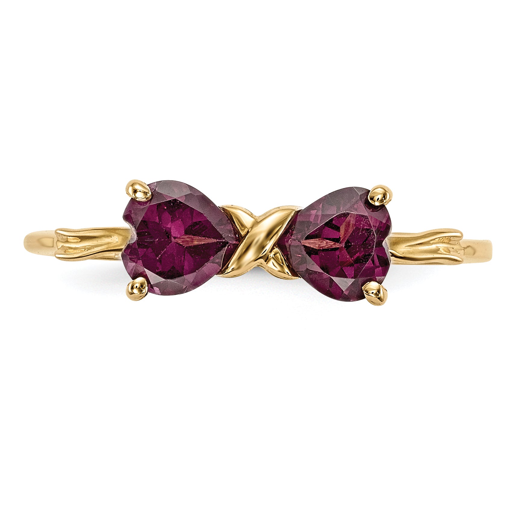 14k Yellow Gold Bow Dual Heart Birthstone Ring