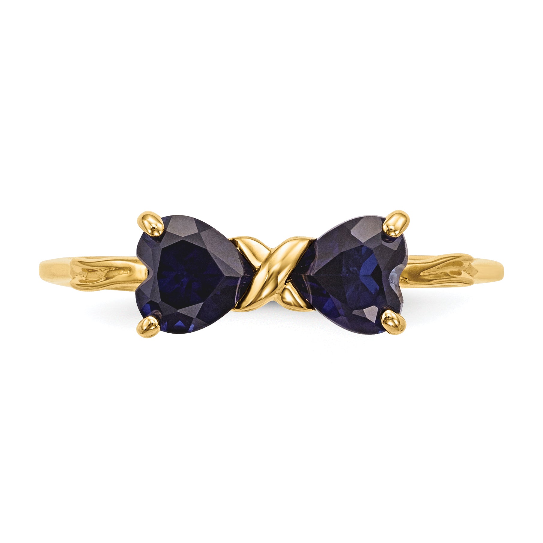 14k Yellow Gold Bow Dual Heart Birthstone Ring