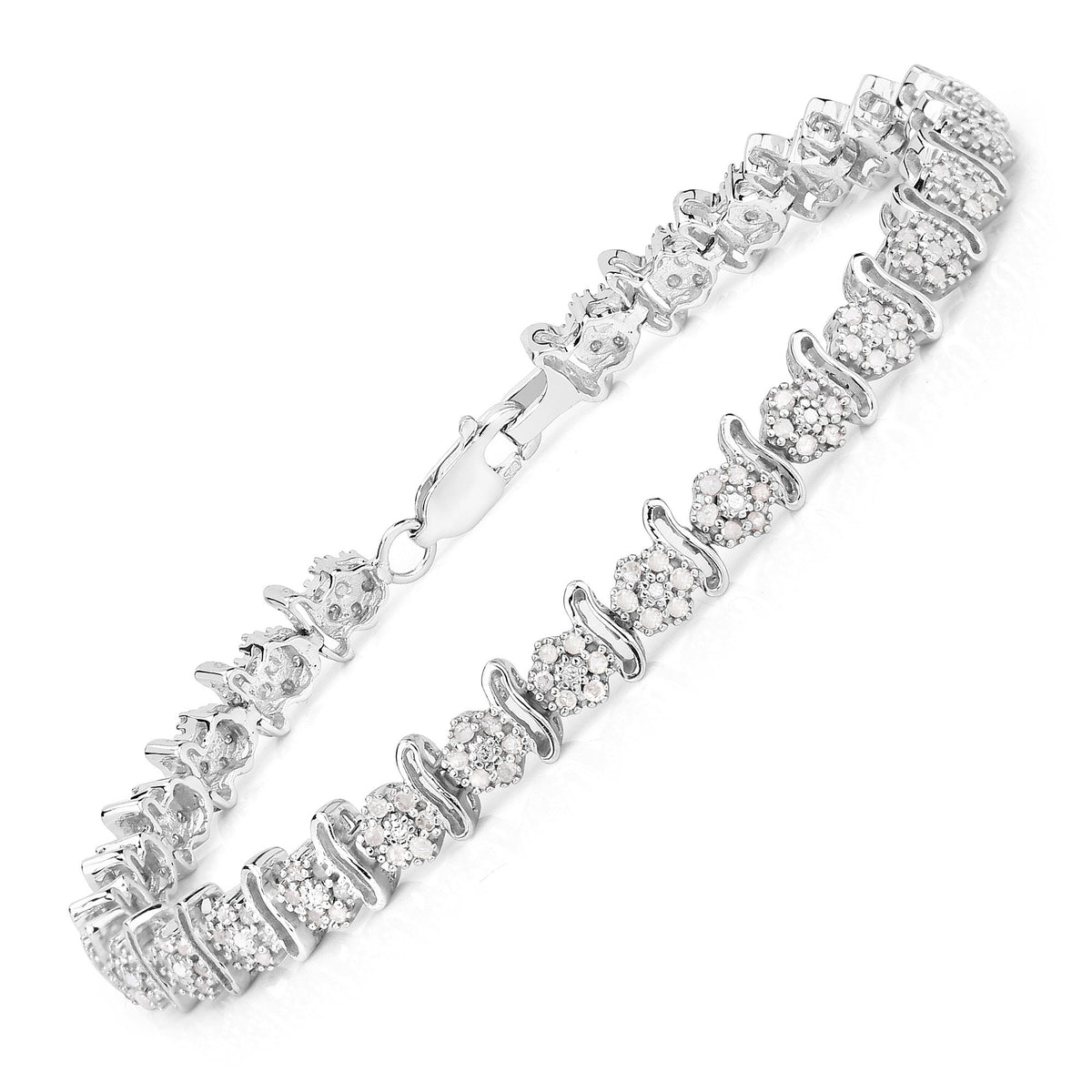 0.96 Cttw Round White Diamond Rhodium over Silver Tennis Bracelet
