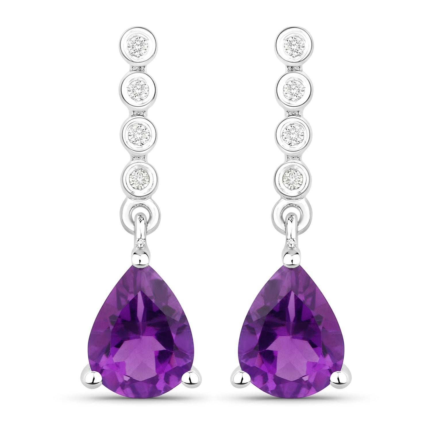 Genuine Purple Amethyst and Lab Diamond Earrings Silver