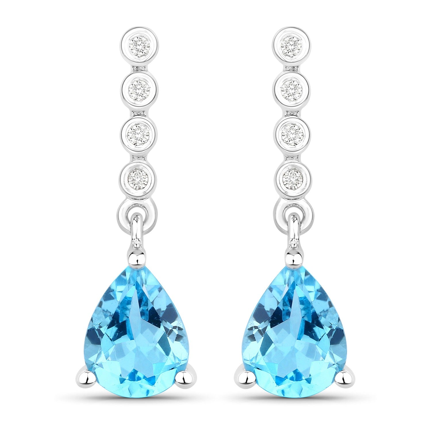 Genuine Swiss Blue Topaz and Lab Diamond Earrings Silver