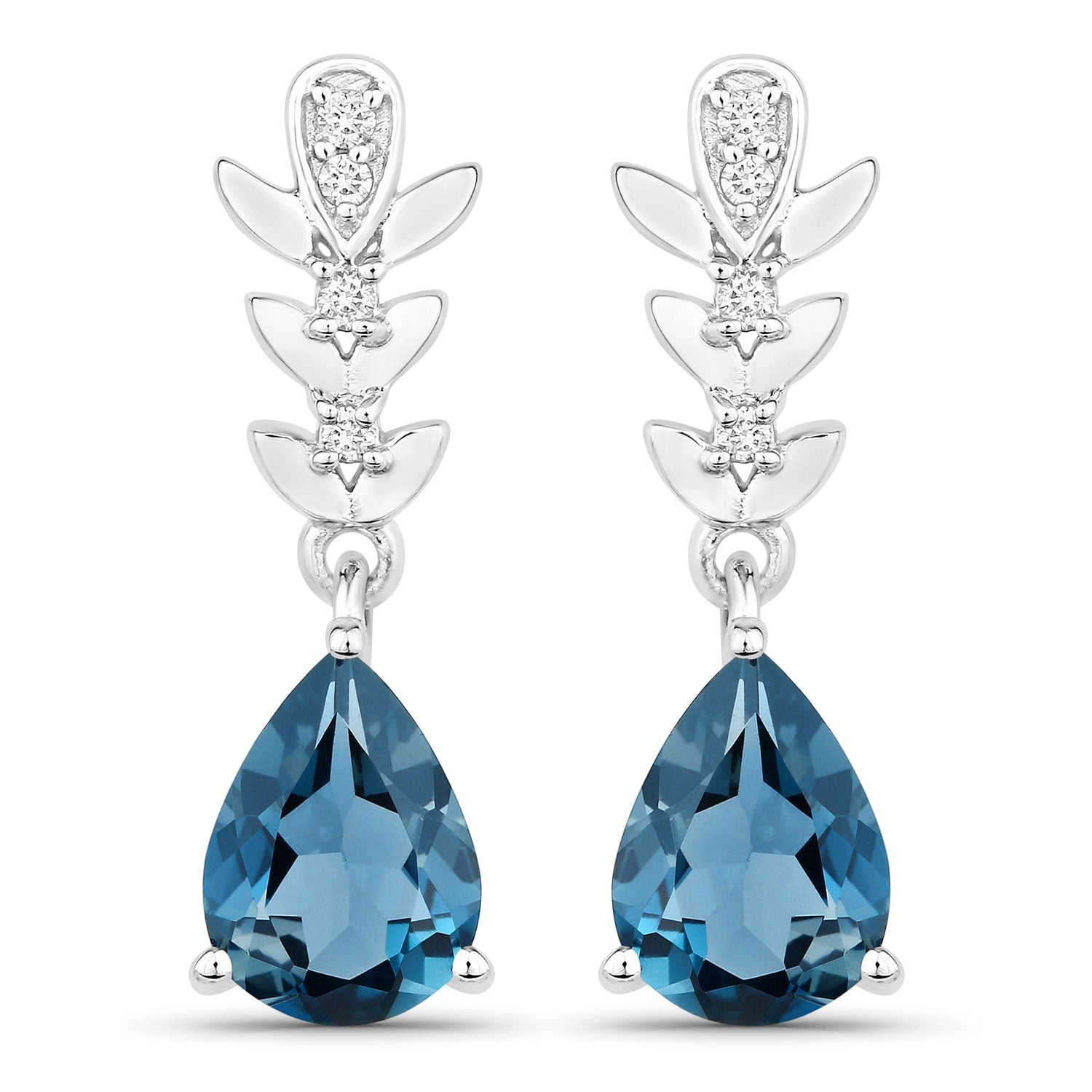 Genuine London Blue Topaz and Lab Diamond Silver Earrings