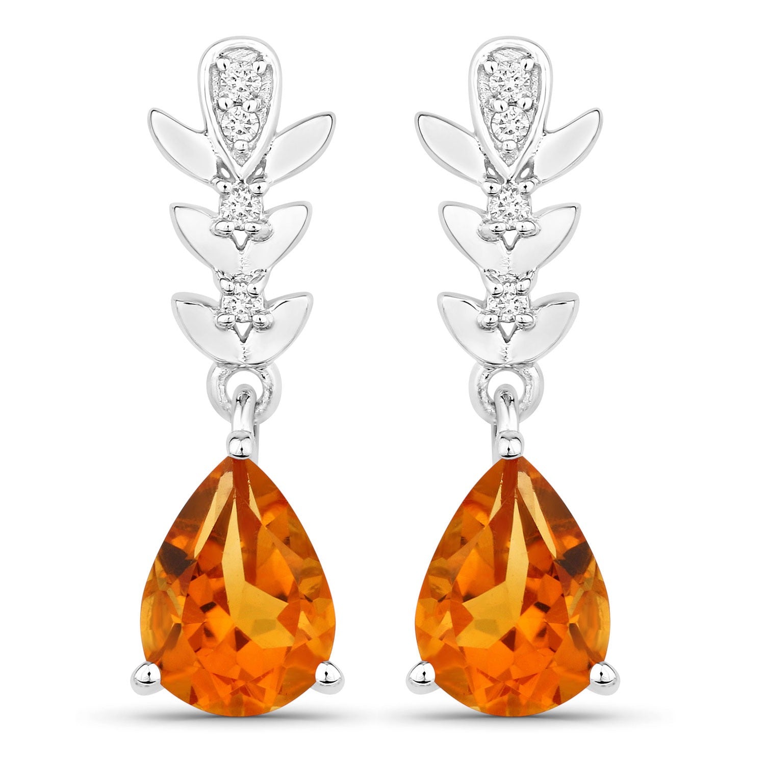 Genuine Madeira Citrine and Lab Diamond Silver Earrings