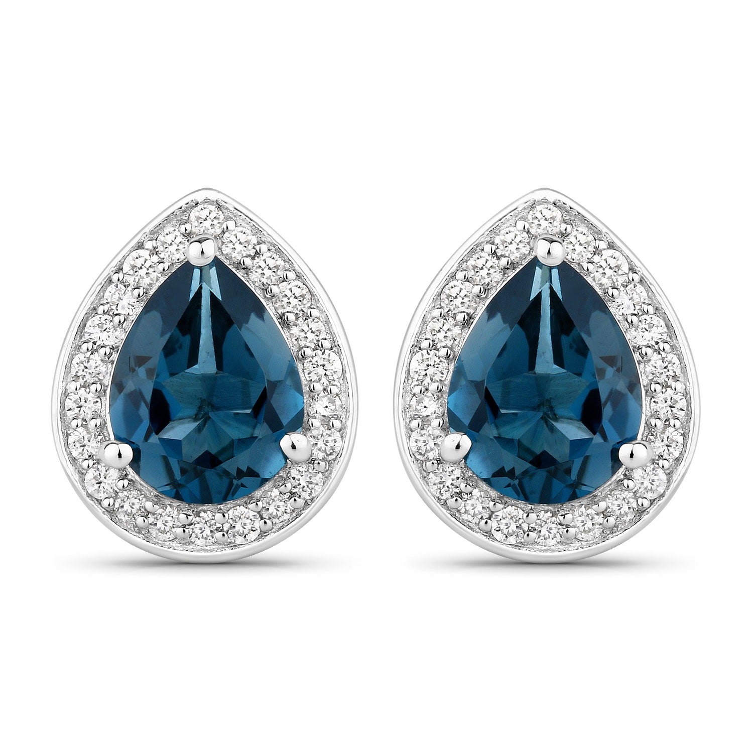 Genuine London Blue Topaz and Lab Diamond Silver Earrings