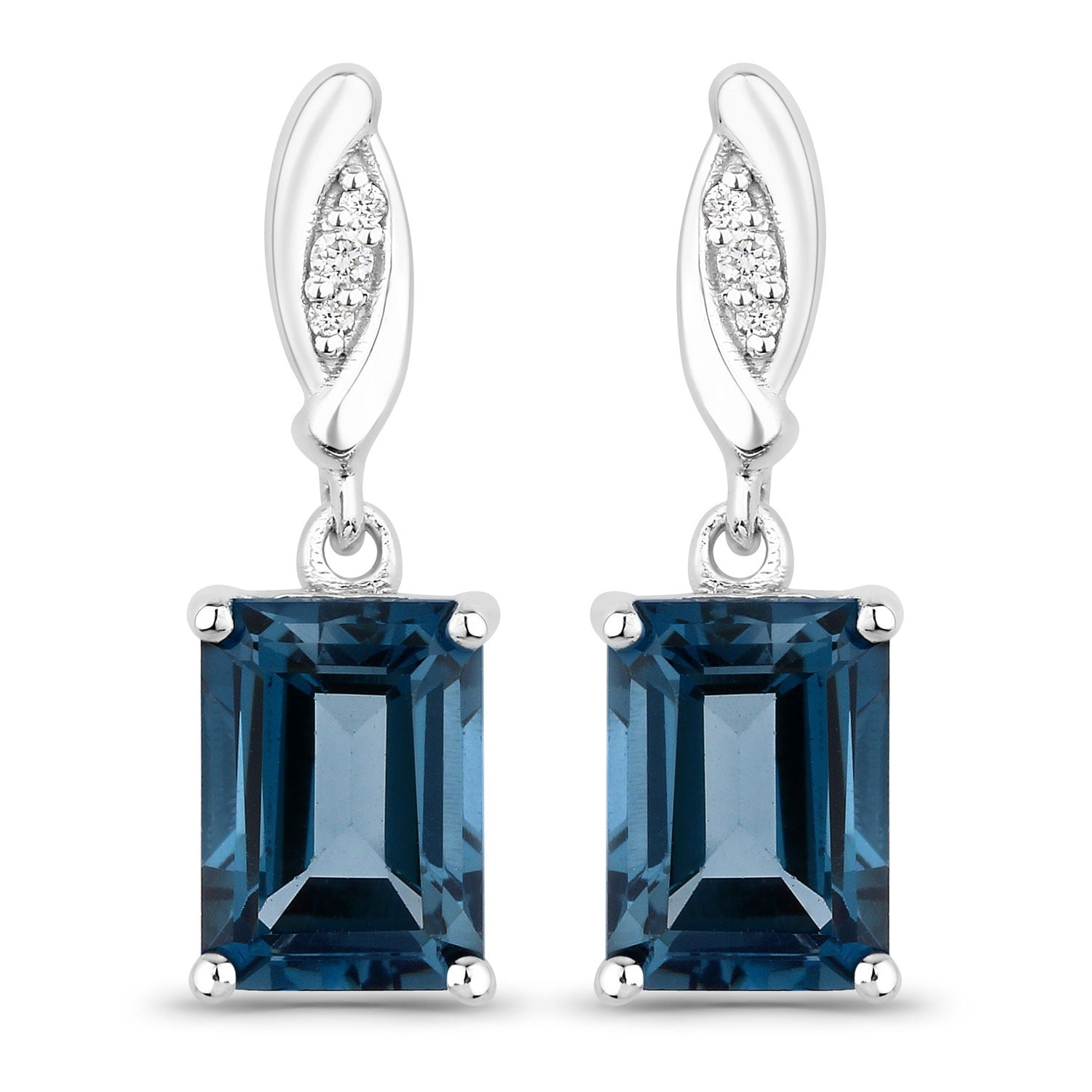 Genuine London Blue Topaz and Lab Diamond Earrings Silver