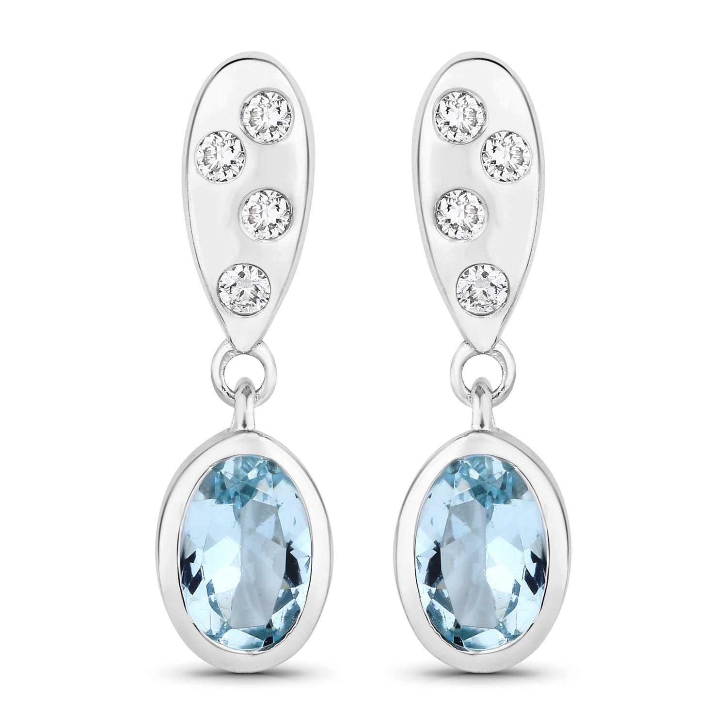 Genuine Aquamarine Lab Diamond Silver Dangle Earrings