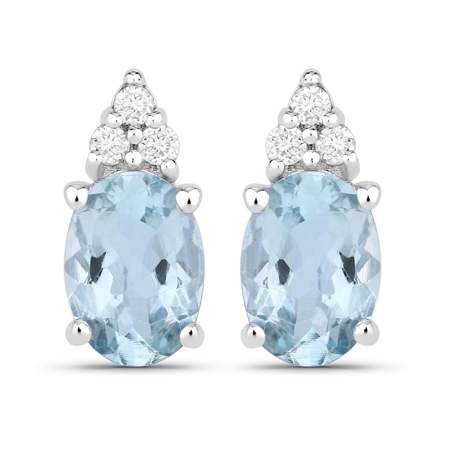 Genuine Aquamarine and Diamond Silver Earrings
